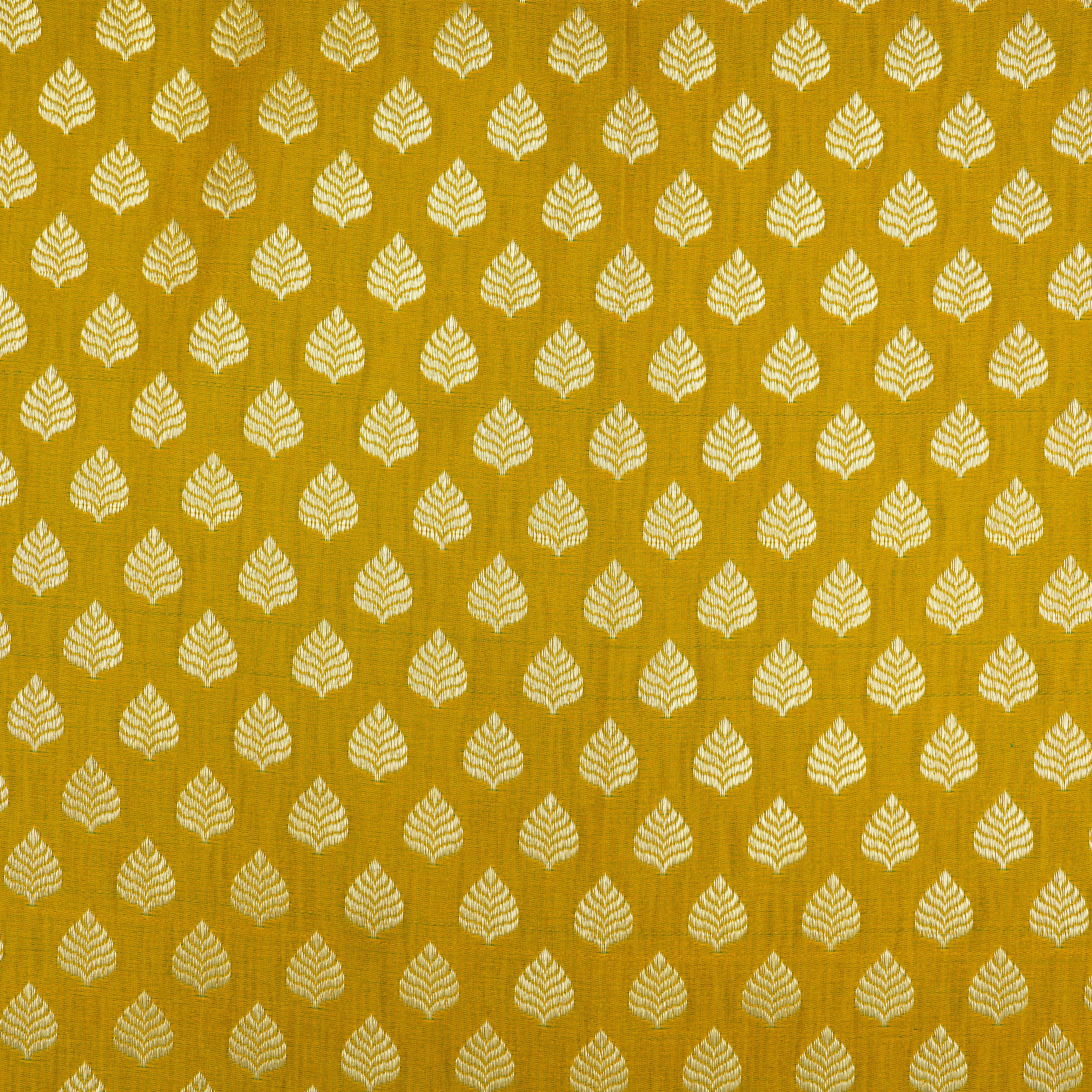 Yellow Jasmine Floral Butti Banrasi Silk Fabric