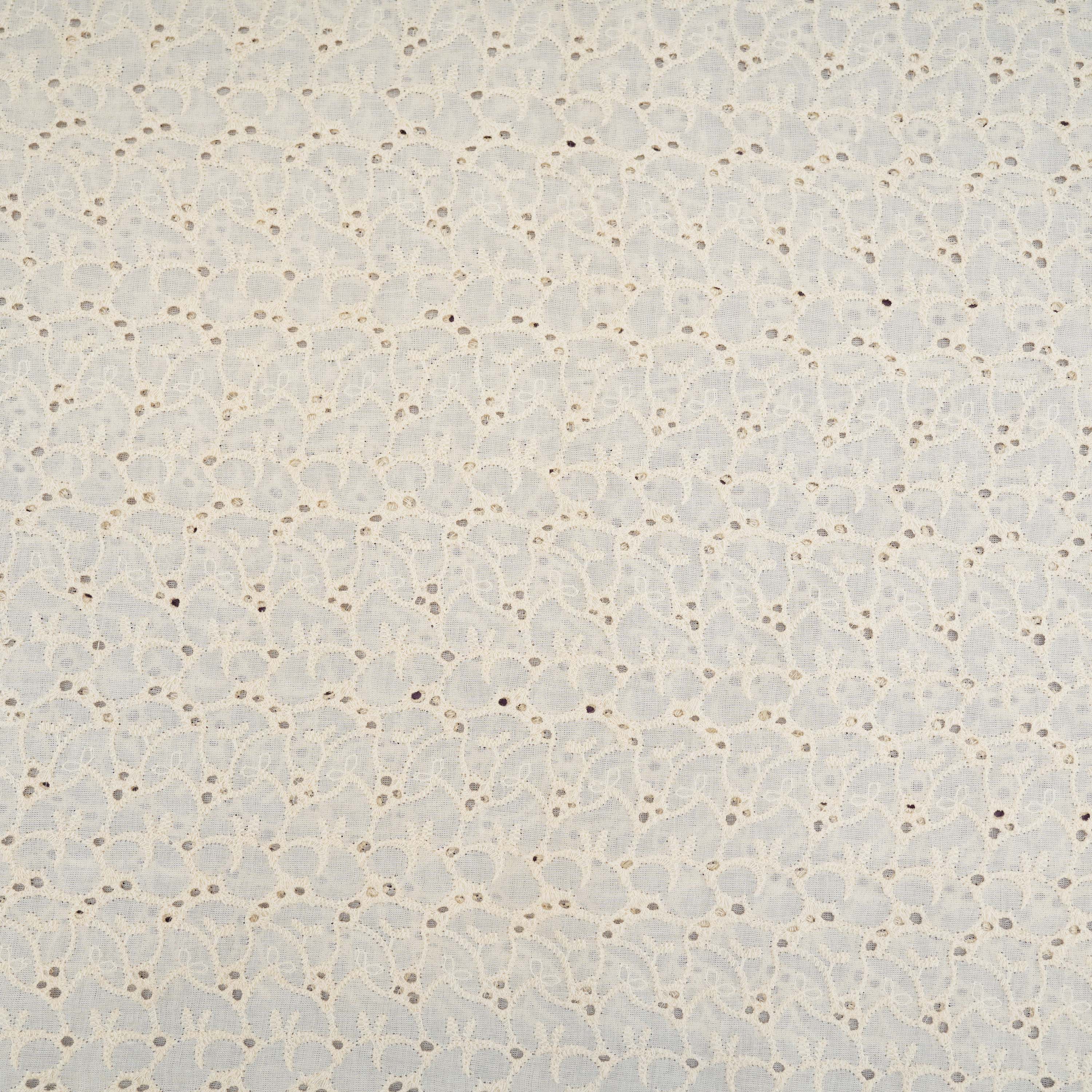 Off White Floral Hool Threadwork Chanderi Fabric