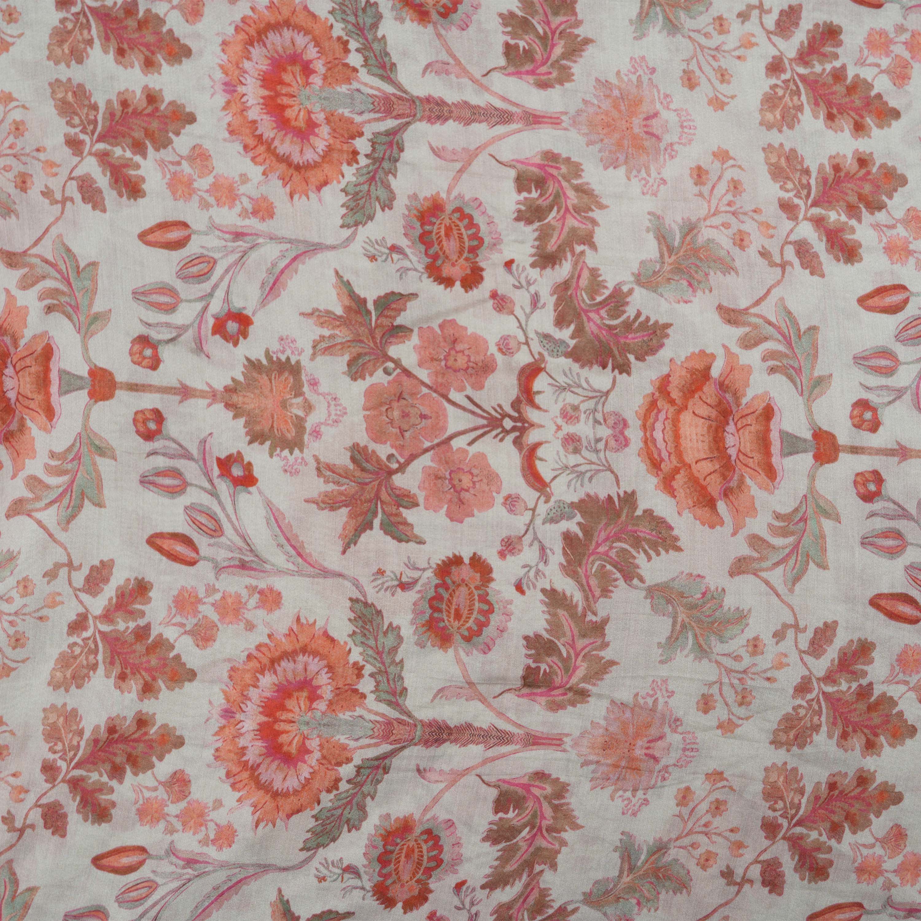 Coral Seed White Floral Printed Chanderi Fabric