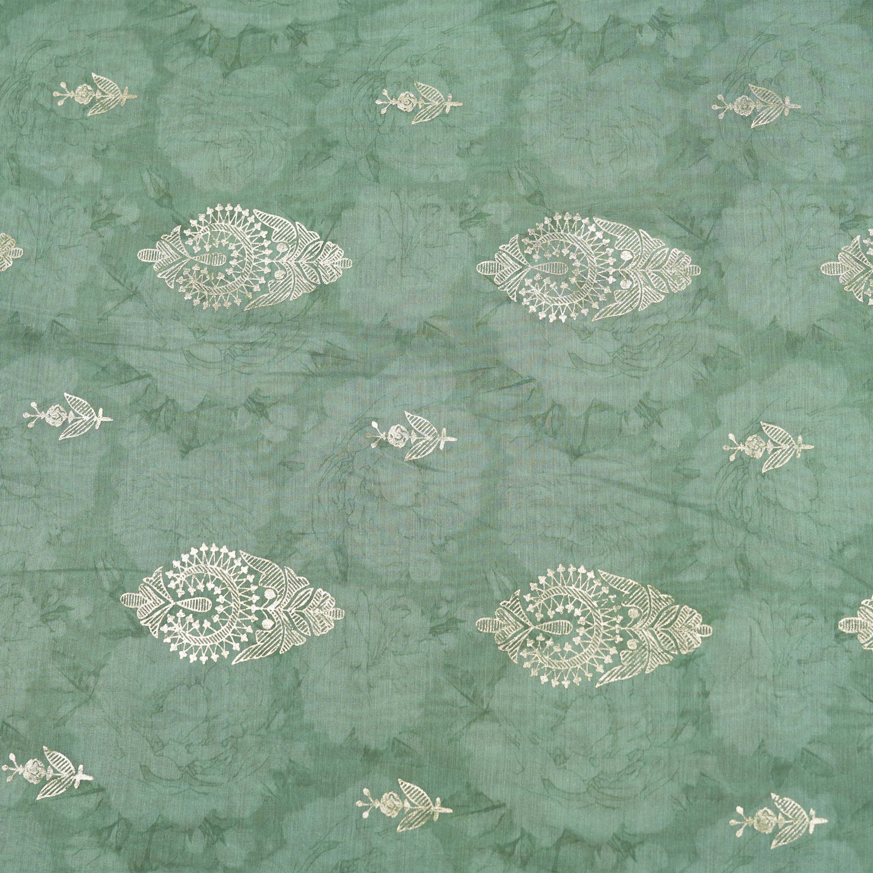 Sea Green Floral Embroidered Chanderi Fabric