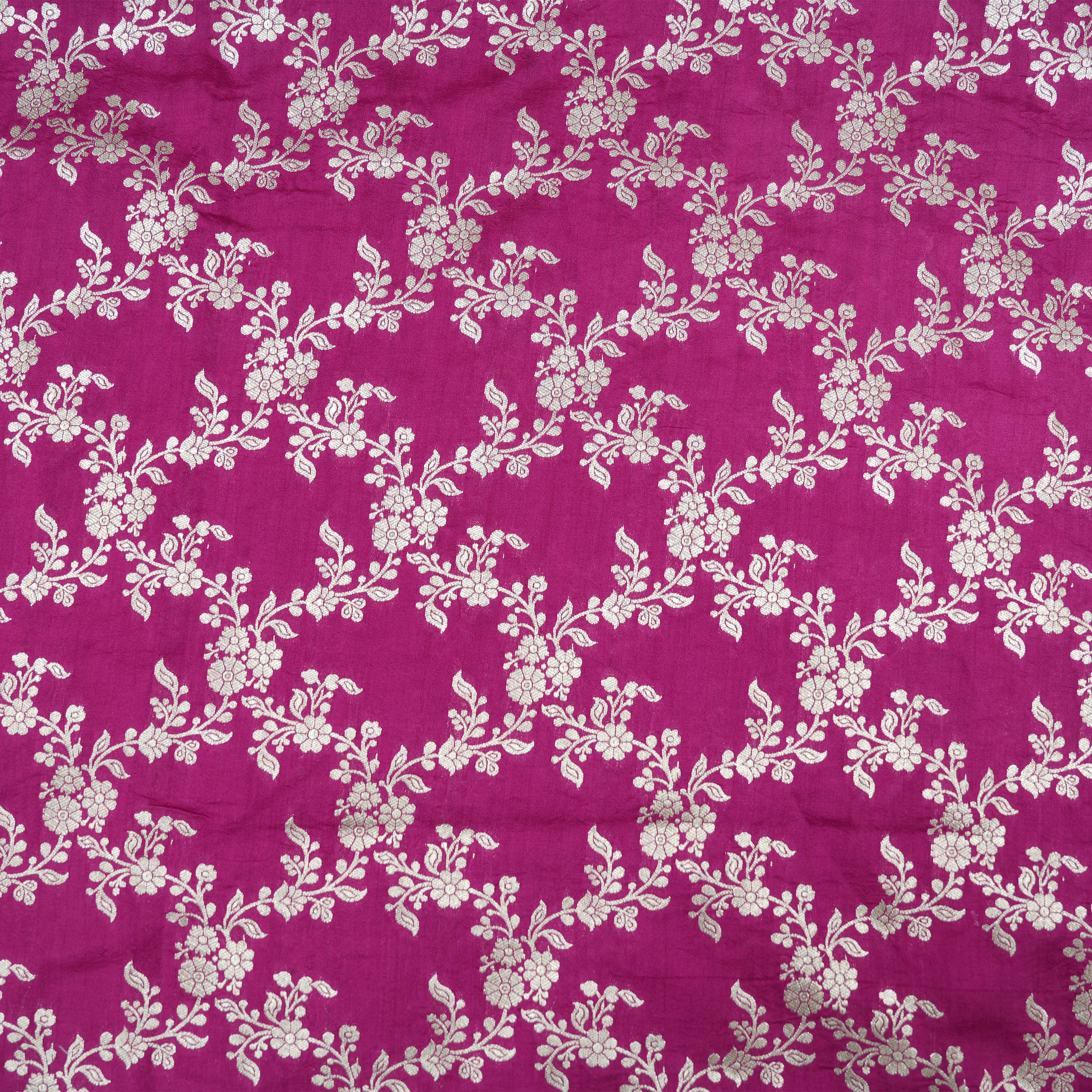 Rose Bud Cherry Pink Intricate Floral Jaal Jamawar Silk Fabric