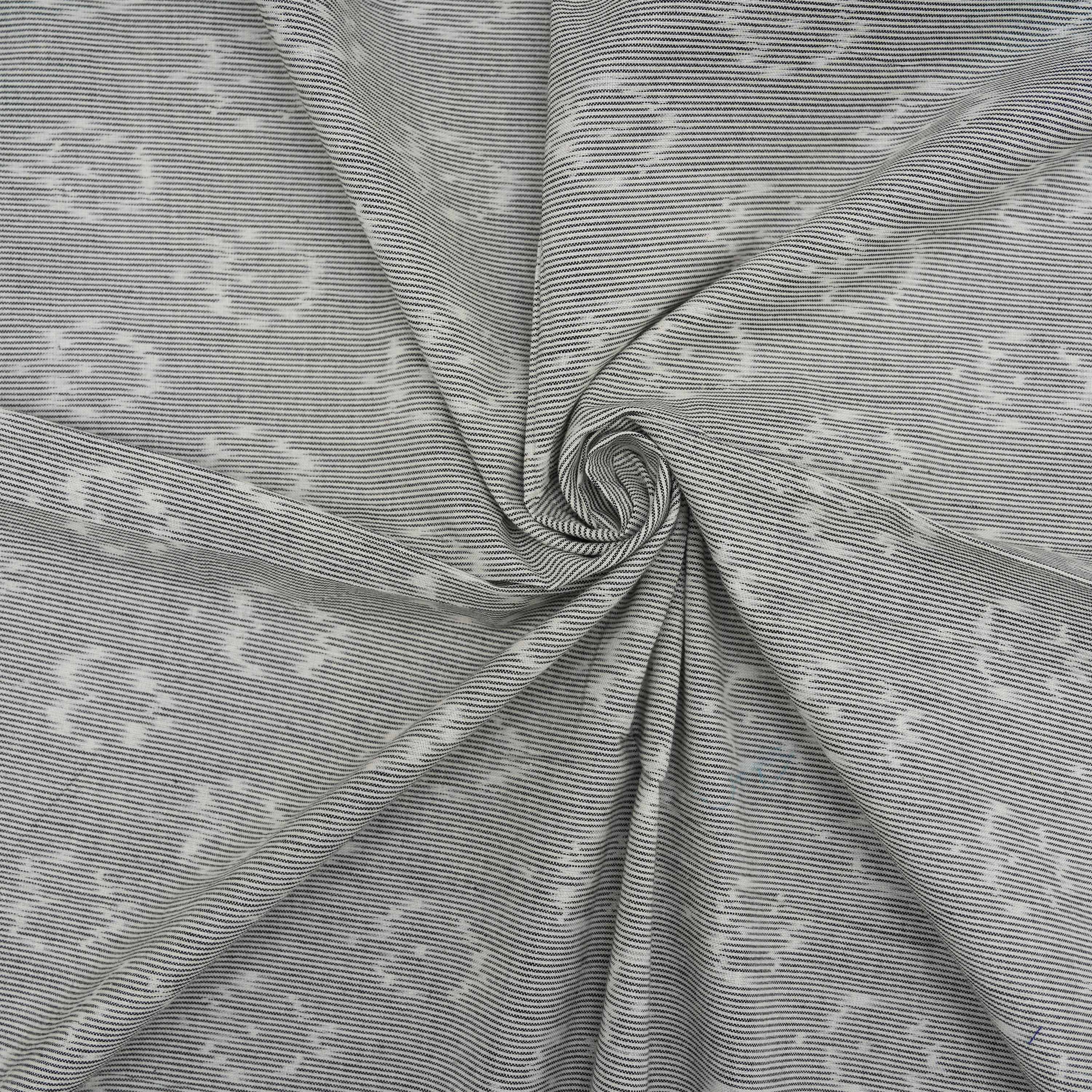 Ash Grey Ikkat Geometrical Pattern Cotton Fabric