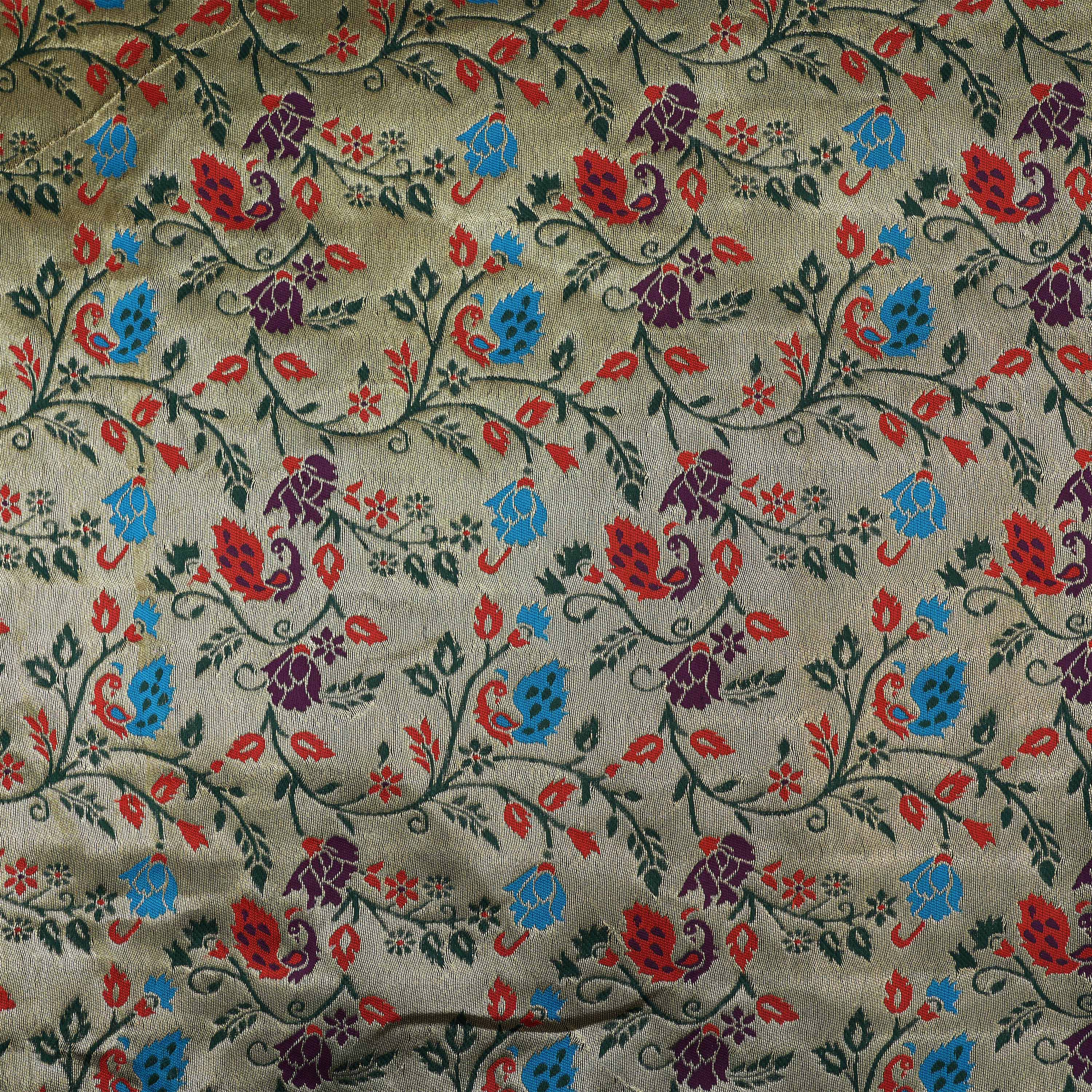 Green Mist Colorful Floral Jaal Tissue Fabric