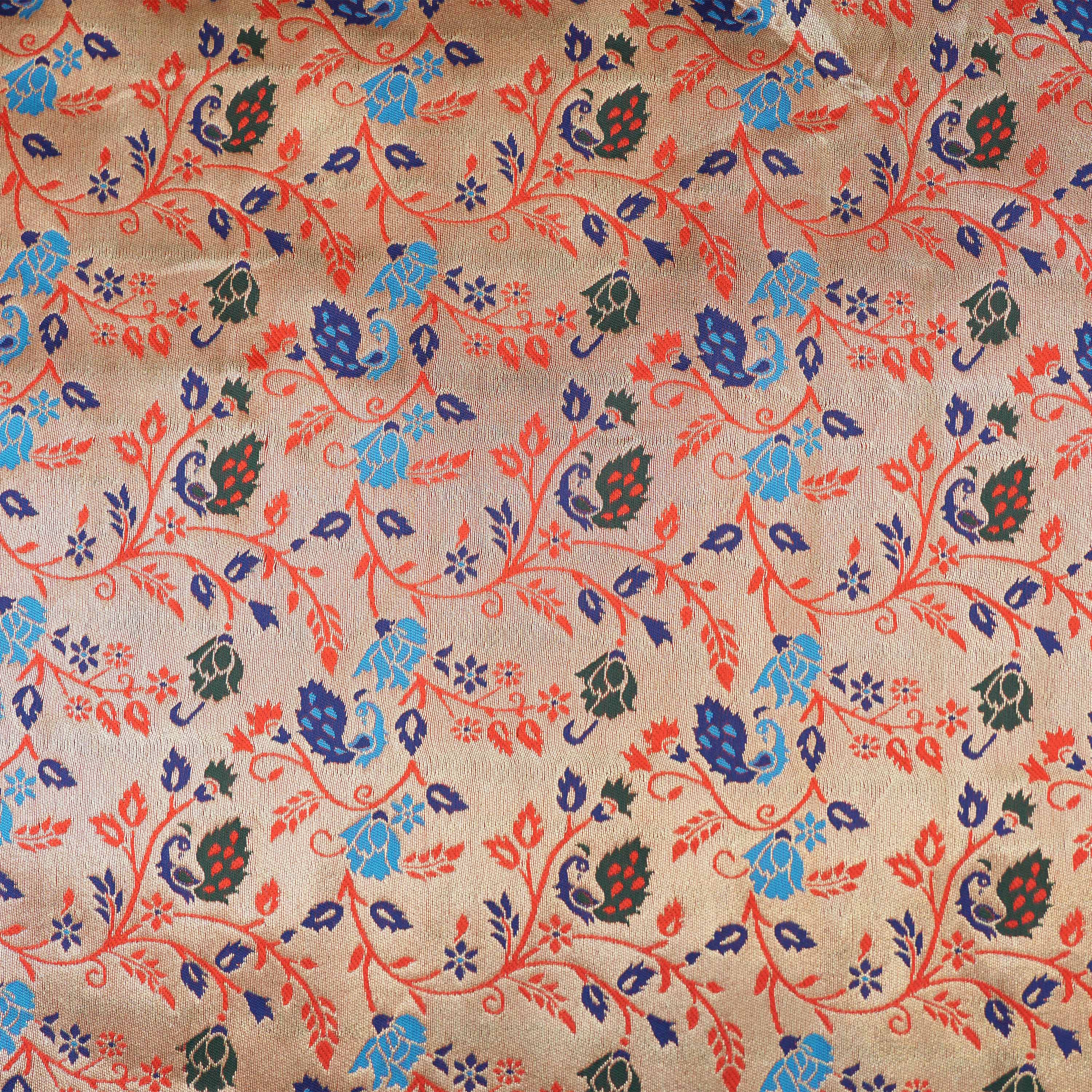 Golden Pink Coloful Floral Jaal Tissue Fabric