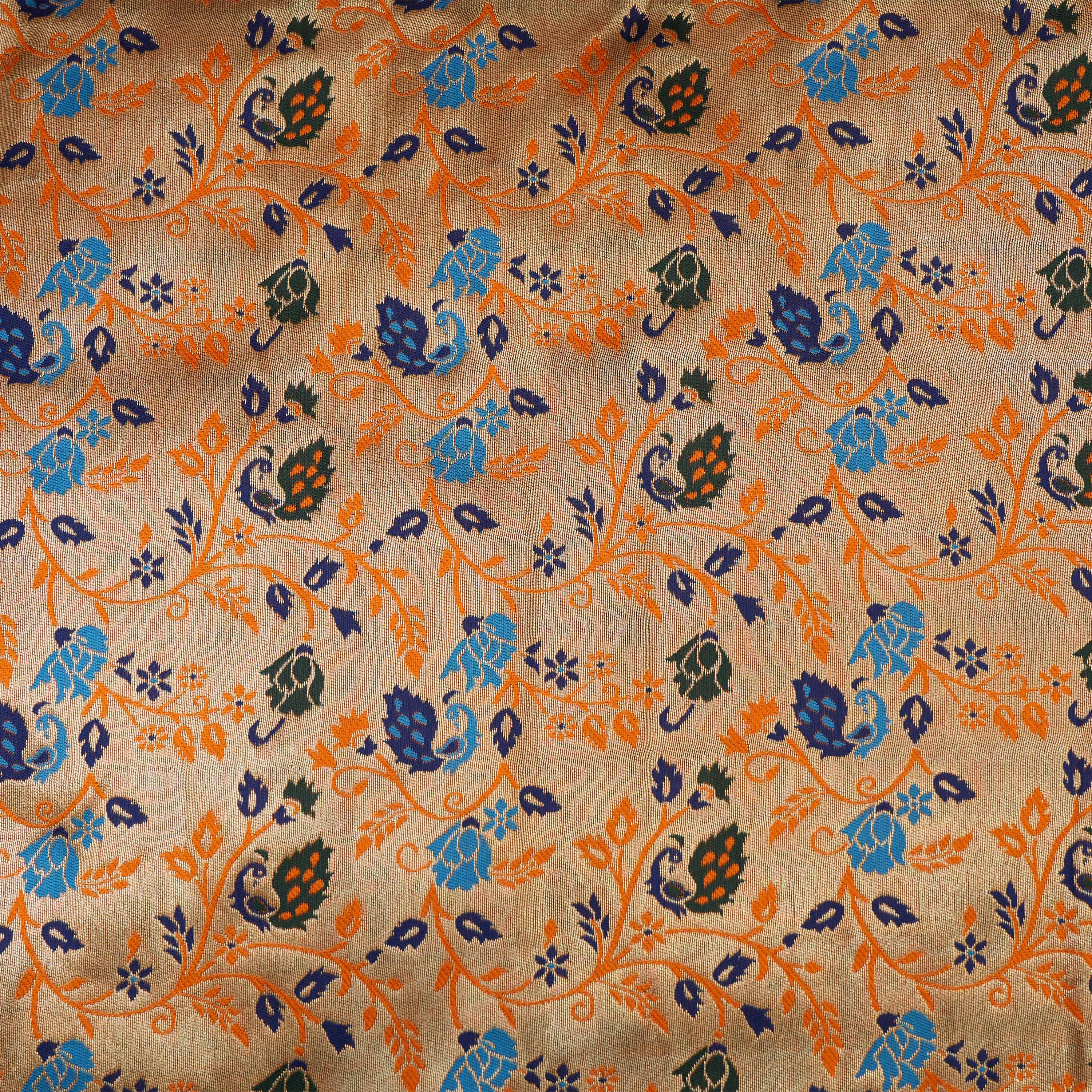 Metal Orange Colorful Floral Jaal Tissue Fabric