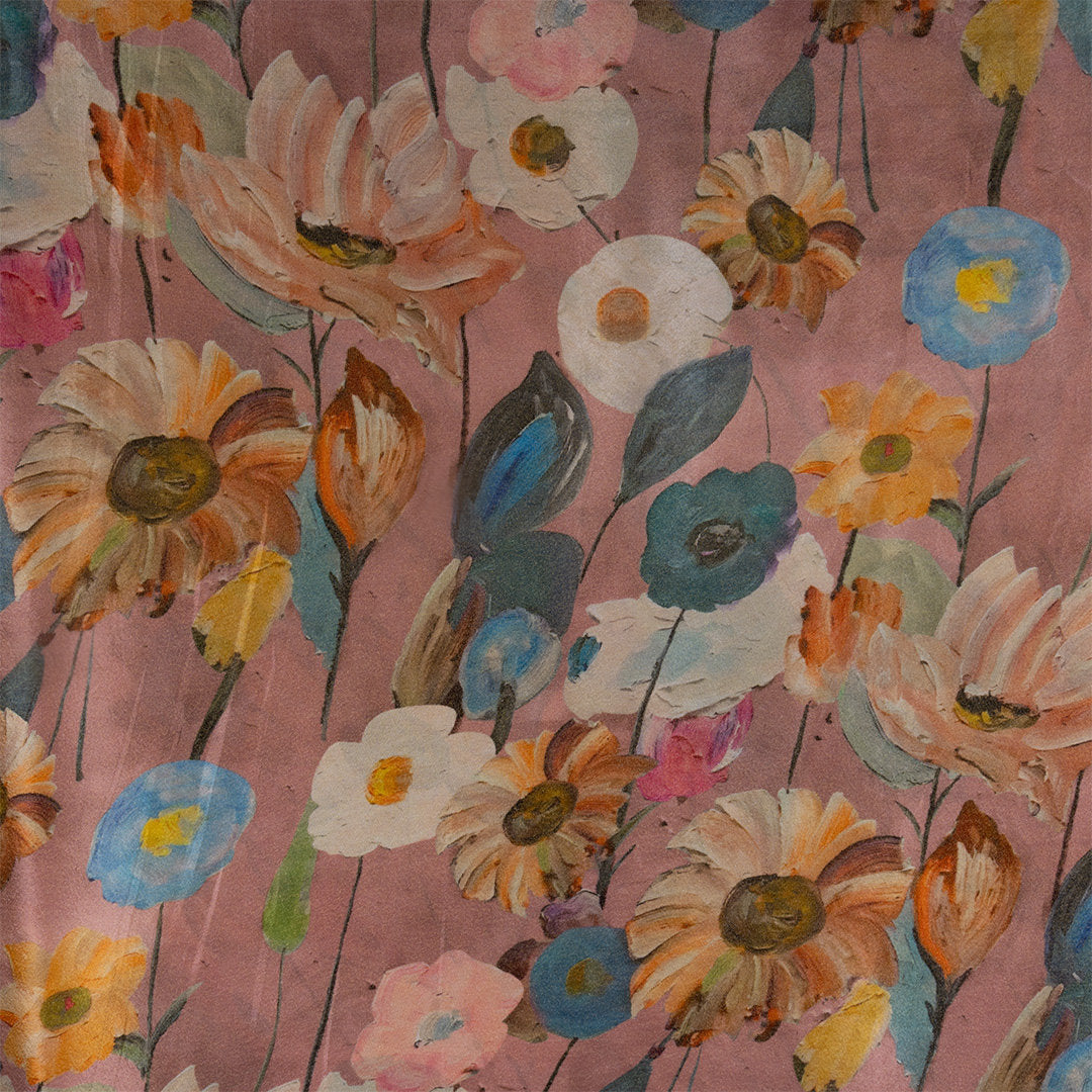 Flamingo Pink Digital Printed Floral Tissue Fabric