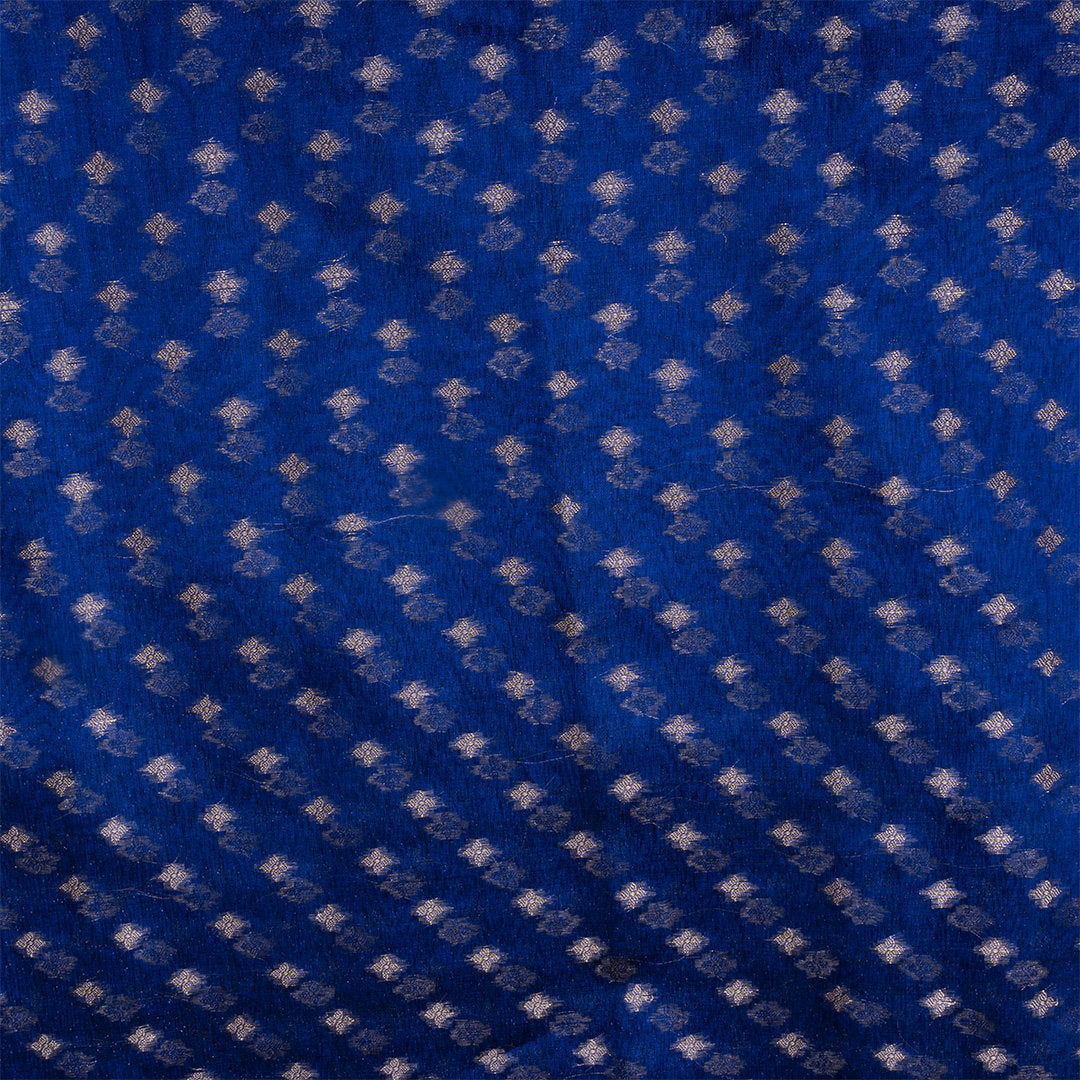 Cobalt Blue Floral Jamawar Tissue Fabric