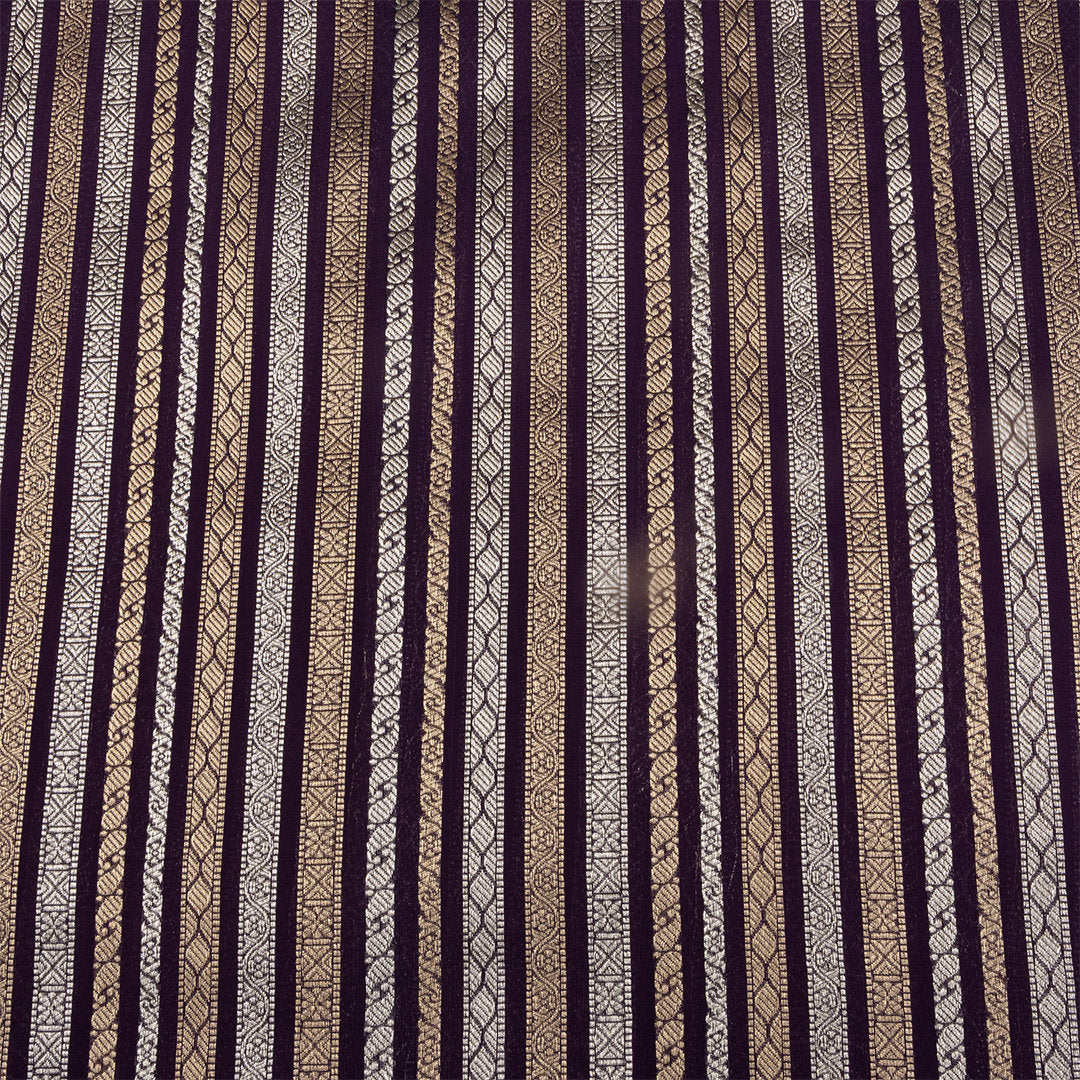 Deep Purple Dual Zari Jamawar Silk Fabric