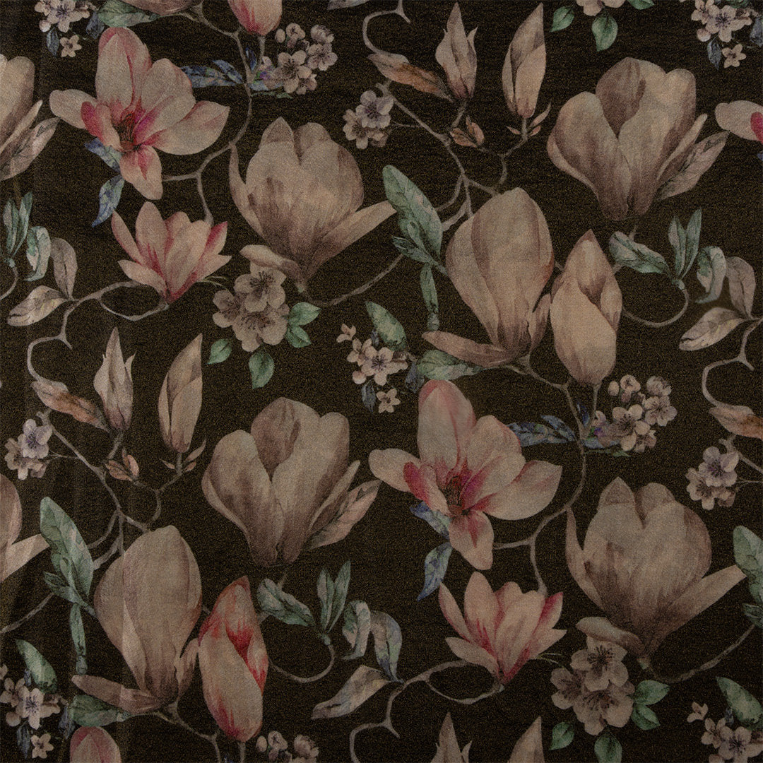 Earthy Green Digital Printed Floral Tissue Fabric