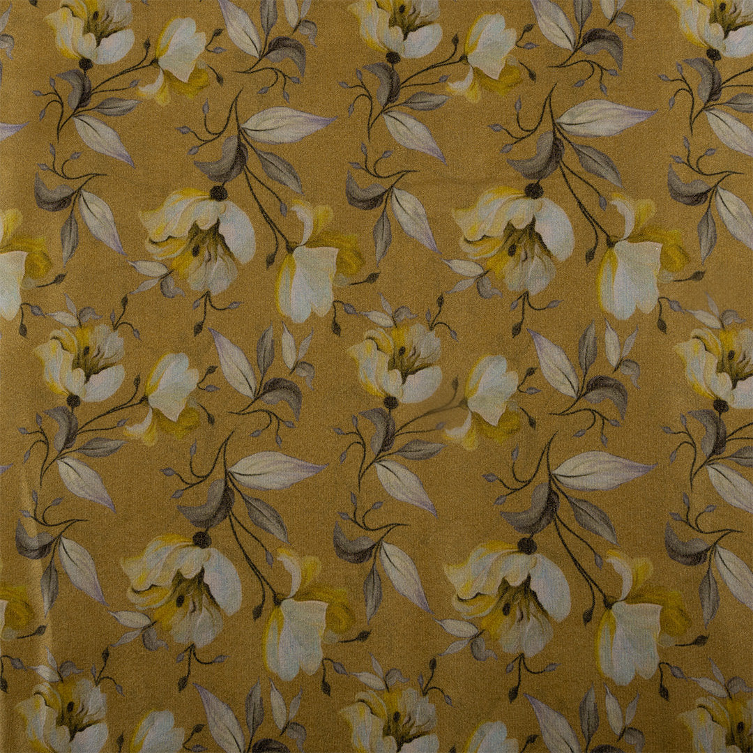 Dusty Yellow Digital Printed Floral Tissue Fabric
