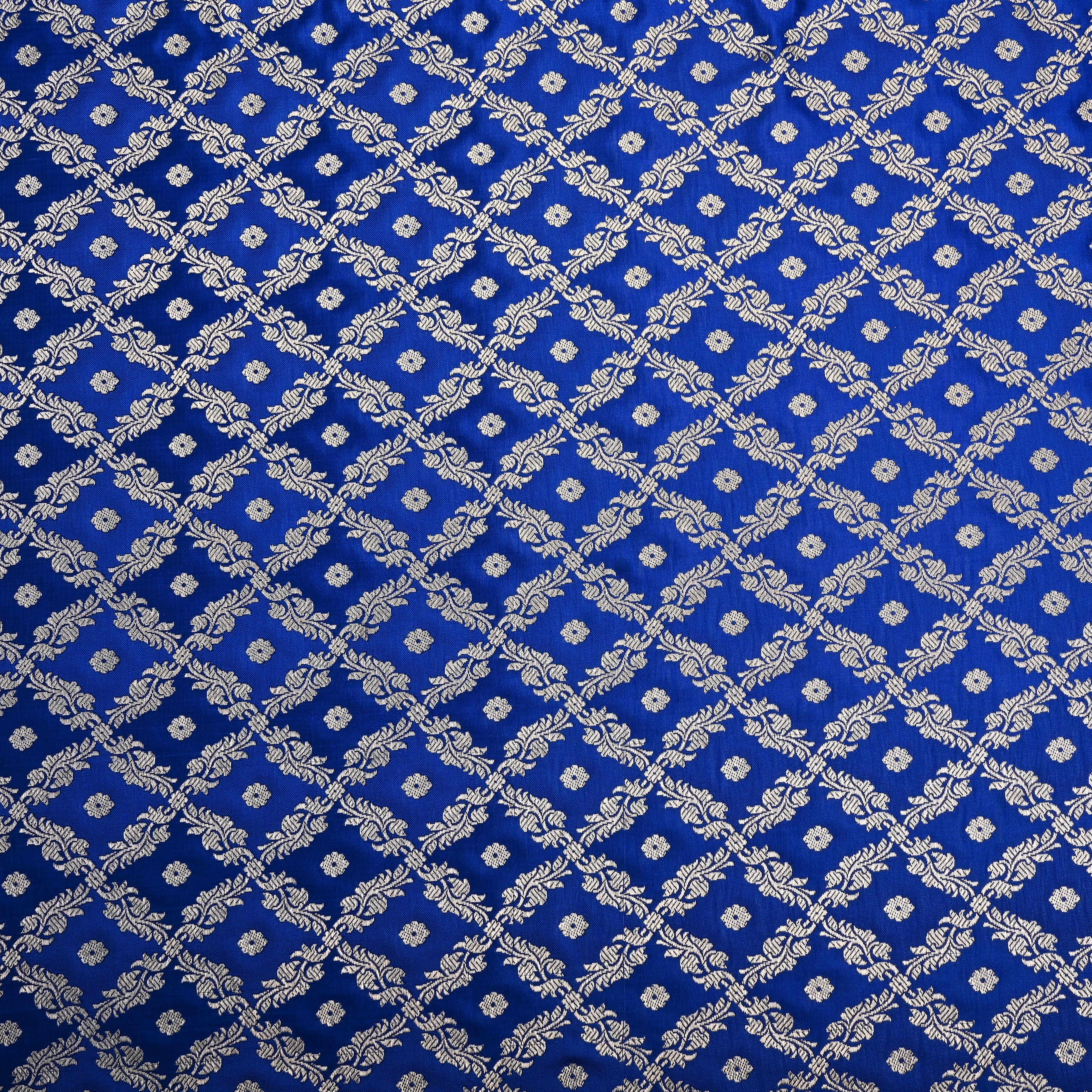 Navy Blue Banarasi Fabric With Checks Pattern