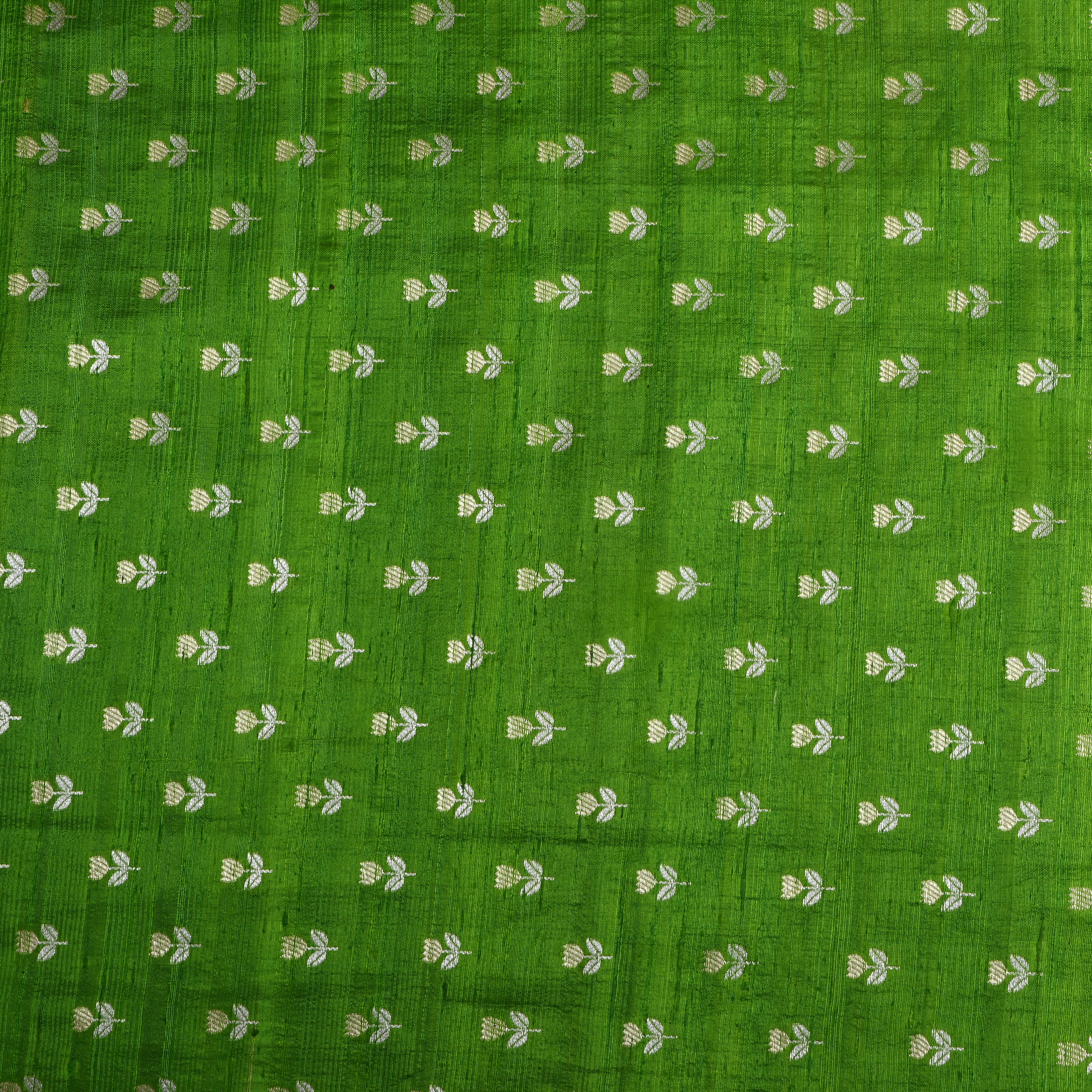 Lime Green Floral Zari Dupion Silk Fabric