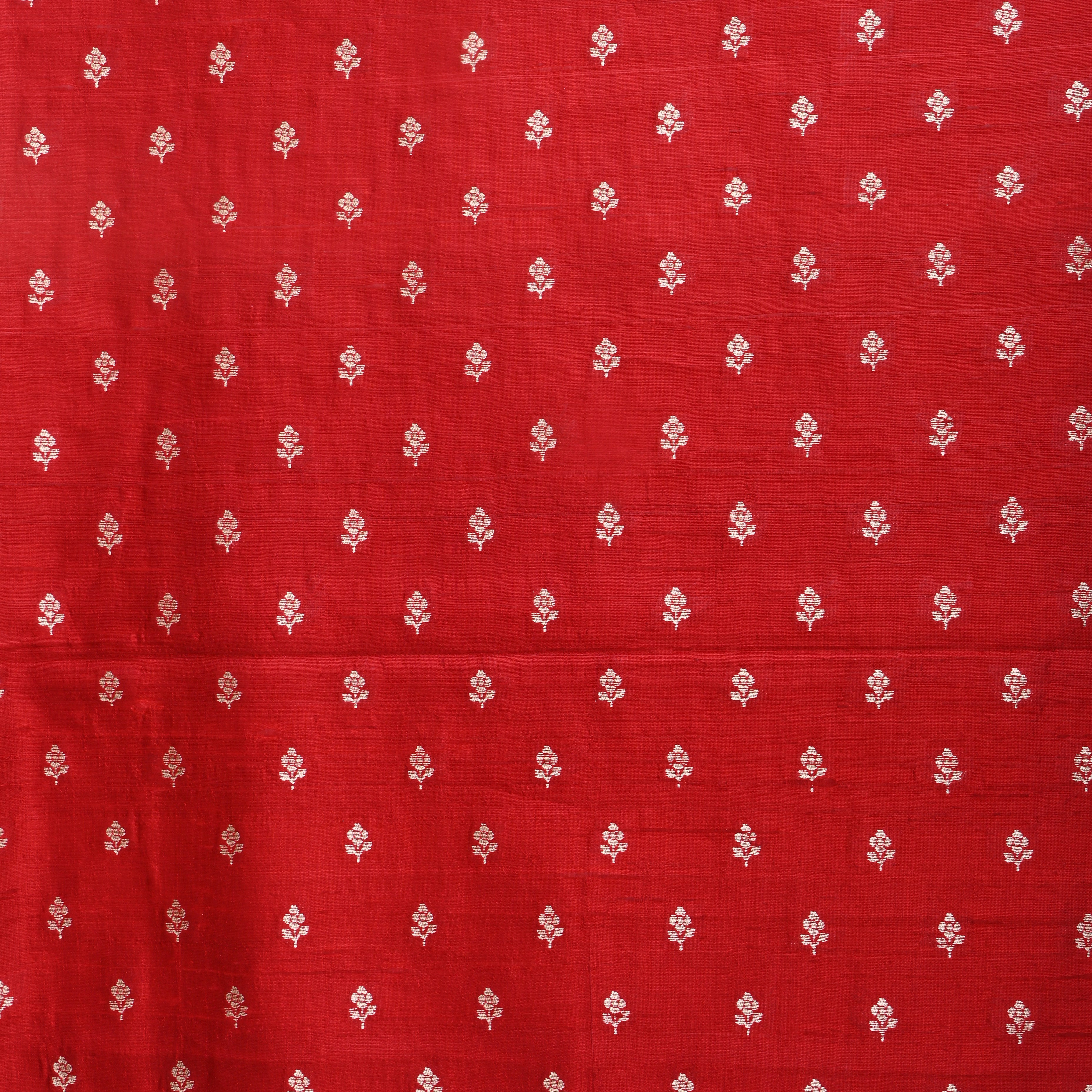 Crimson Red Floral Zari Dupion Silk Fabric