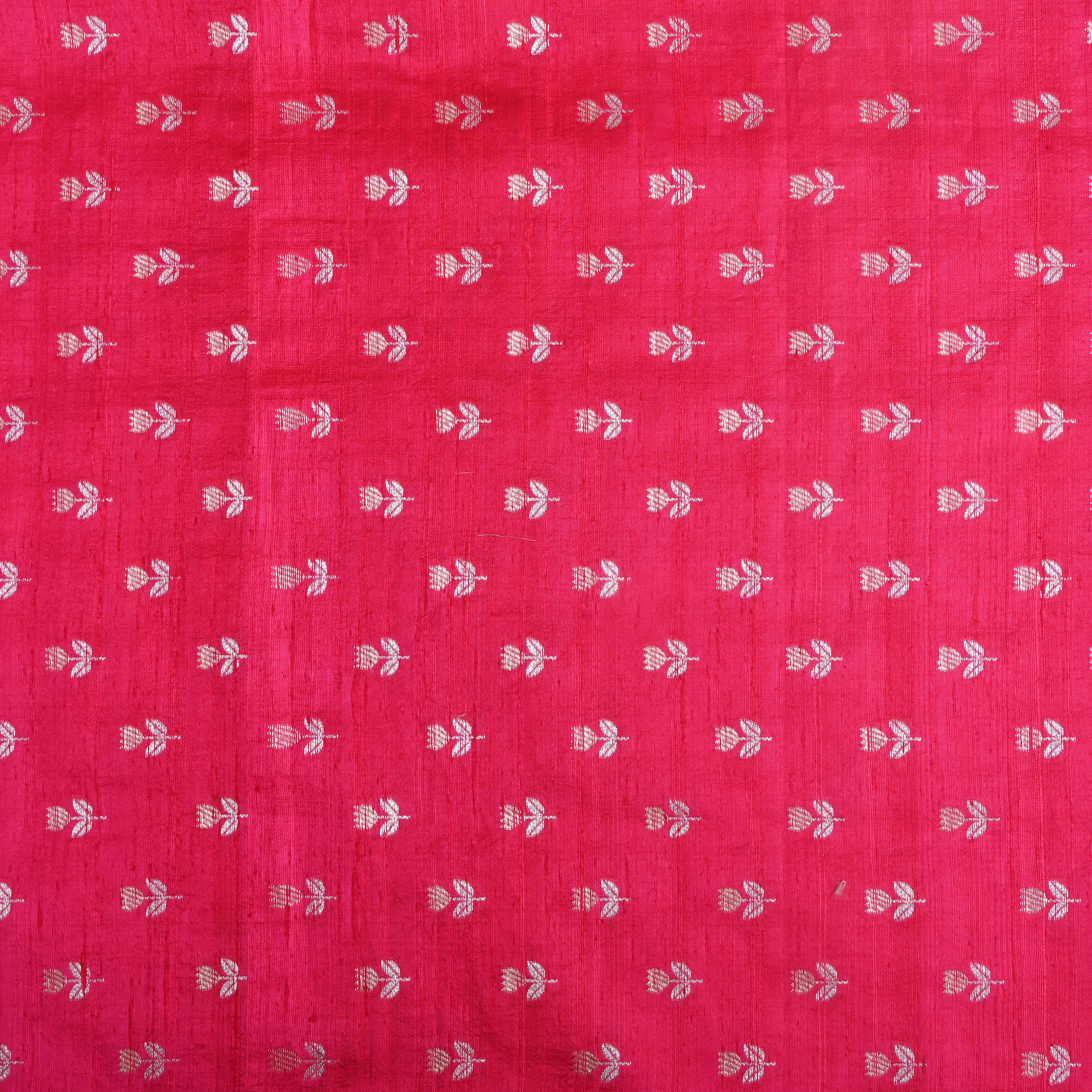 Bright Pink Floral Zari Dupion Silk Fabric