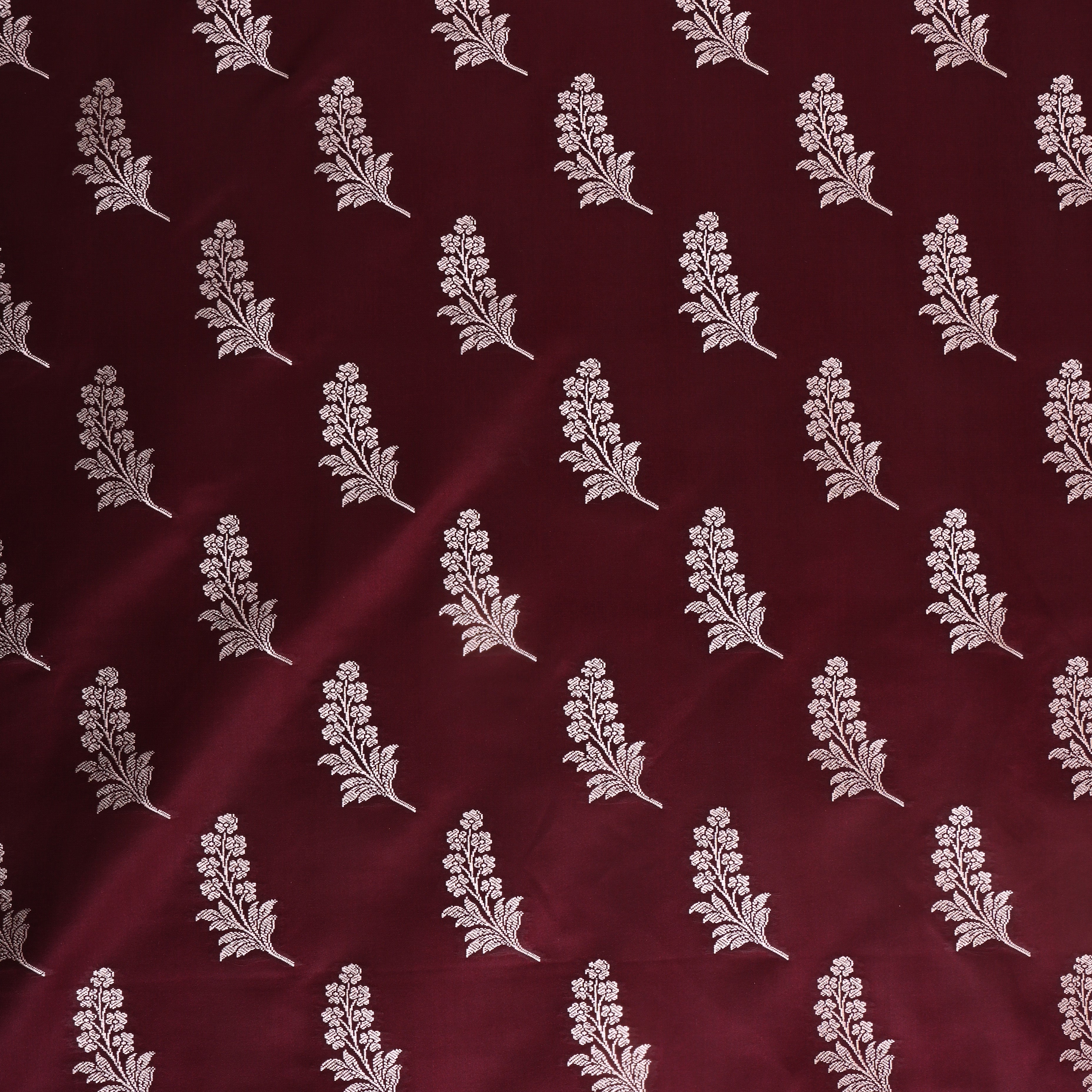 Brownish Maroon Floral Zari Satin Fabric