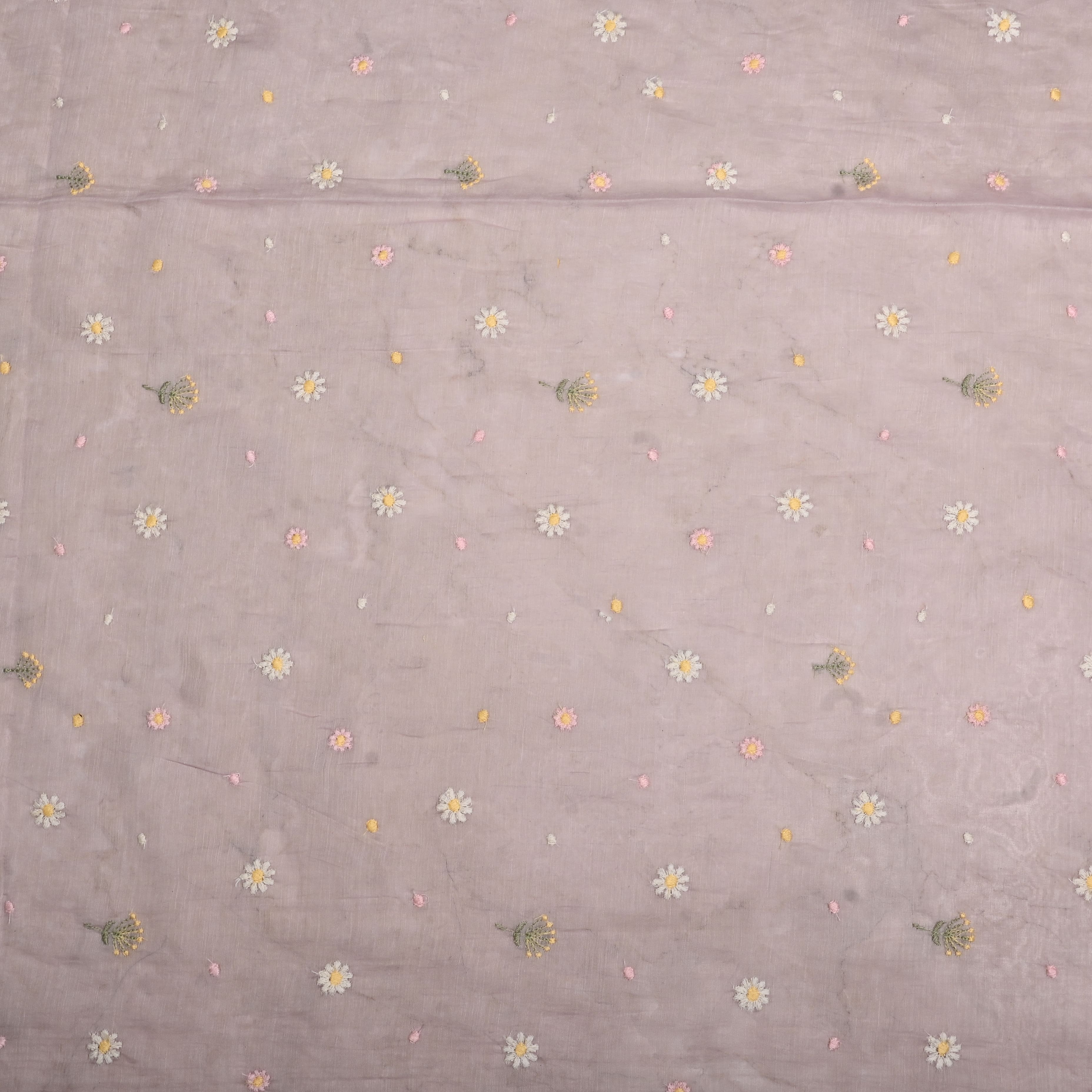 Blush Pink Chanderi Fabric With Embroidery Butti'S