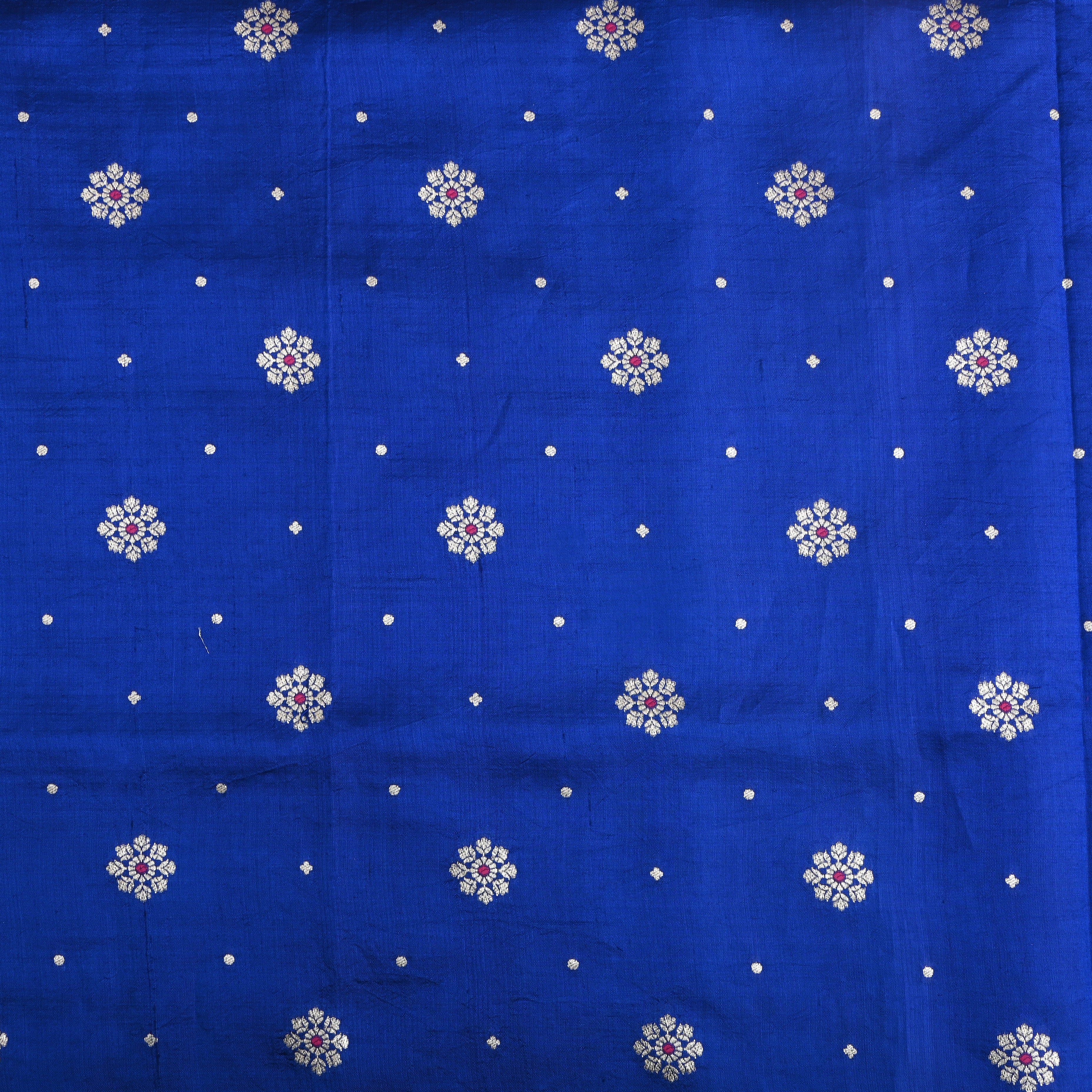 Royal Azure Blue Floral Zari Silk Fabric