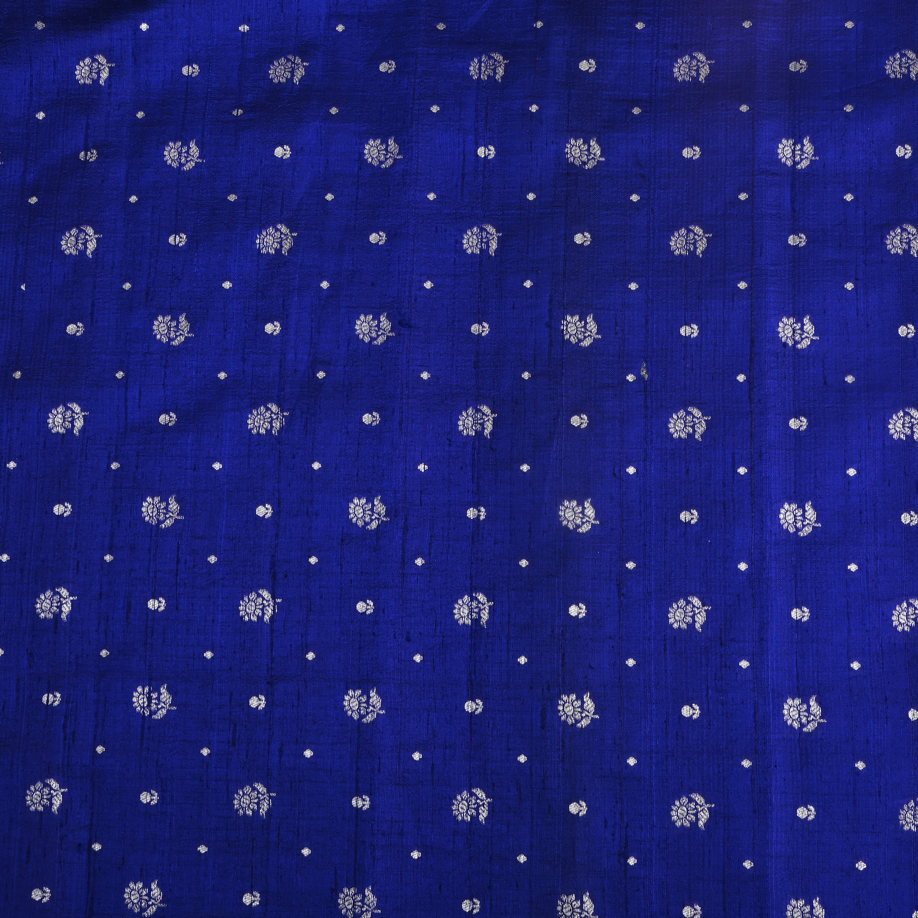 Cobalt Blue Floral Zari Dupion Silk Fabric