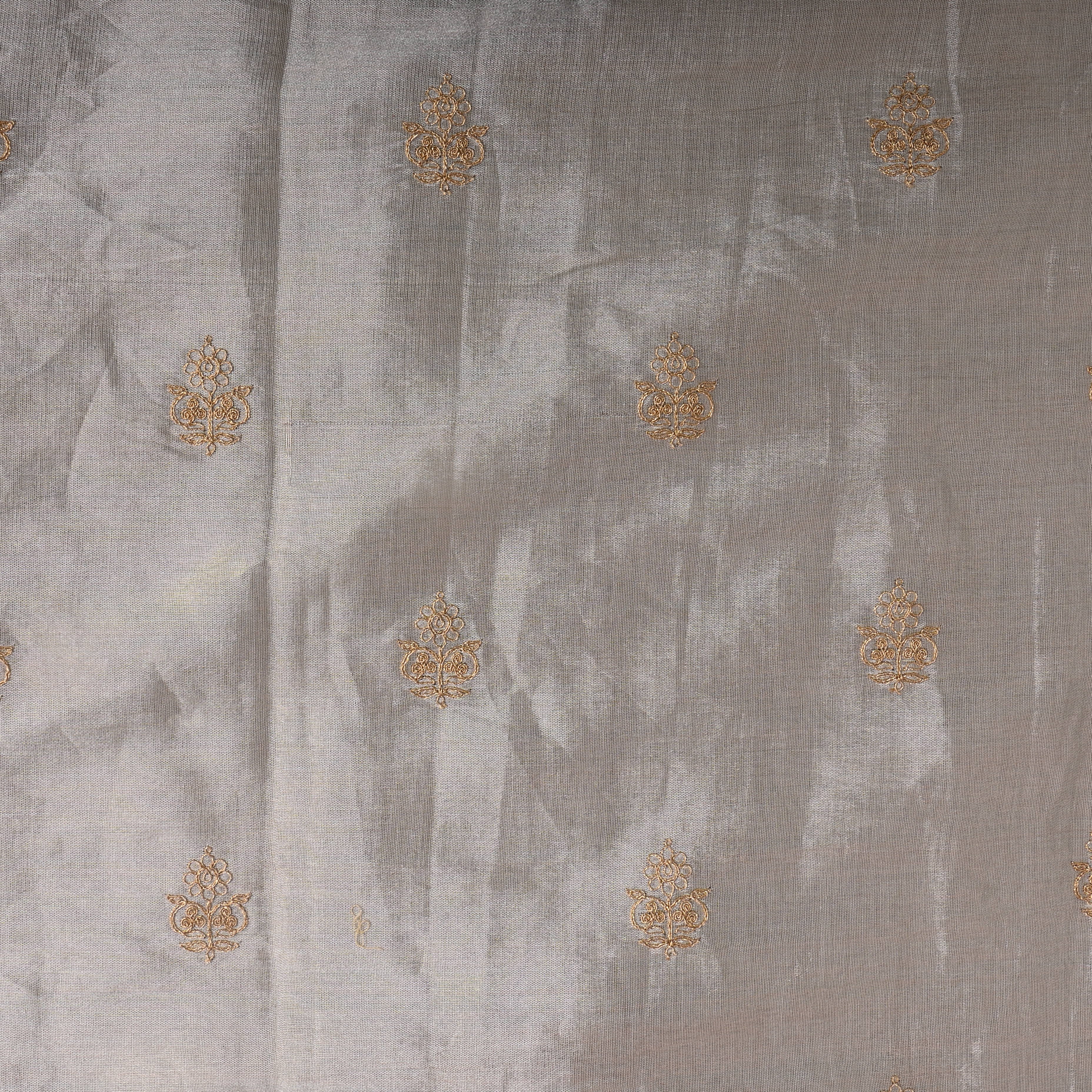 Silver Floral Embroidered Tissue Fabric