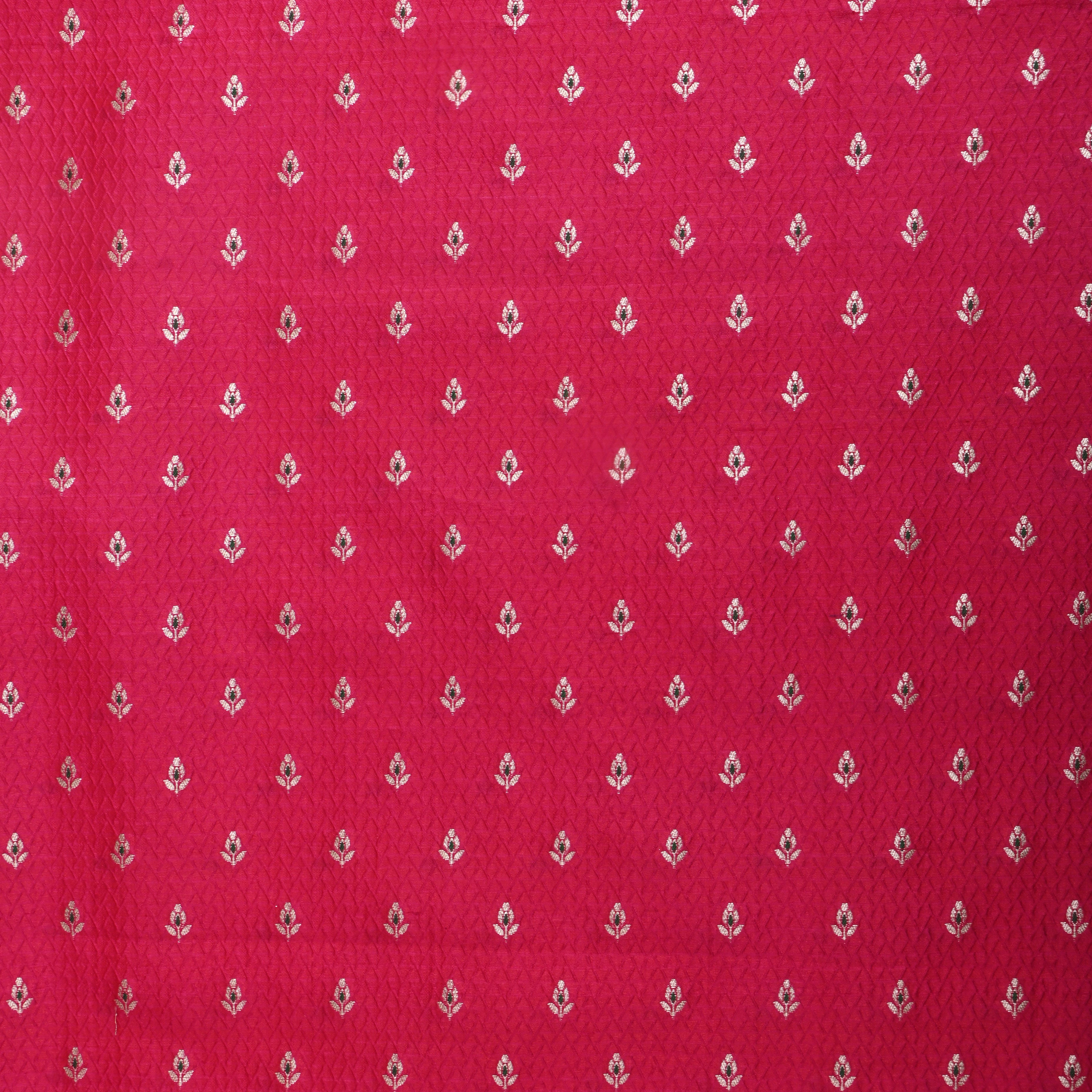 Bright Pink Floral Zari Silk Fabric