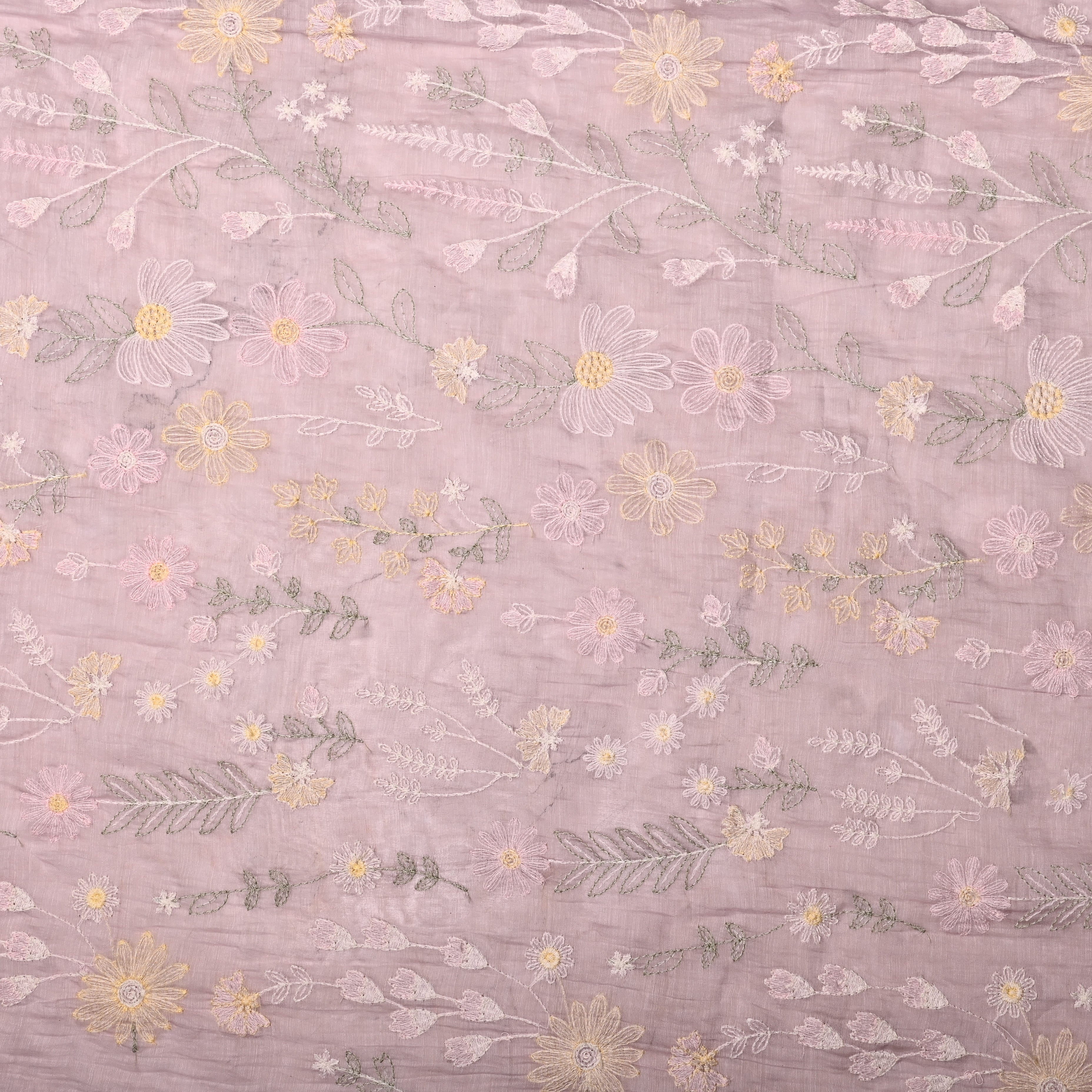 Lilac Chanderi Fabric With Thread Embroidery