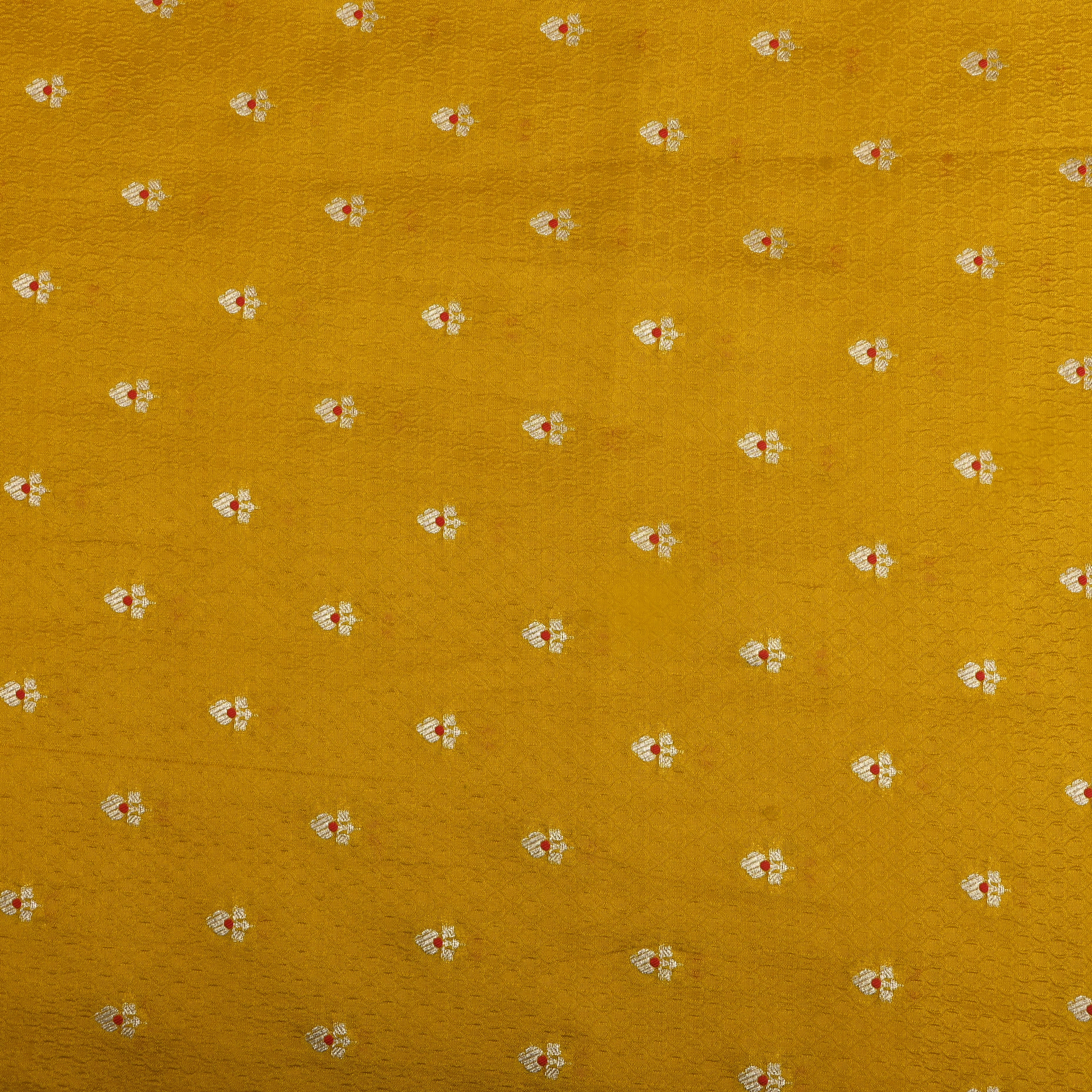 Golden Yellow Floral Zari Silk Fabric