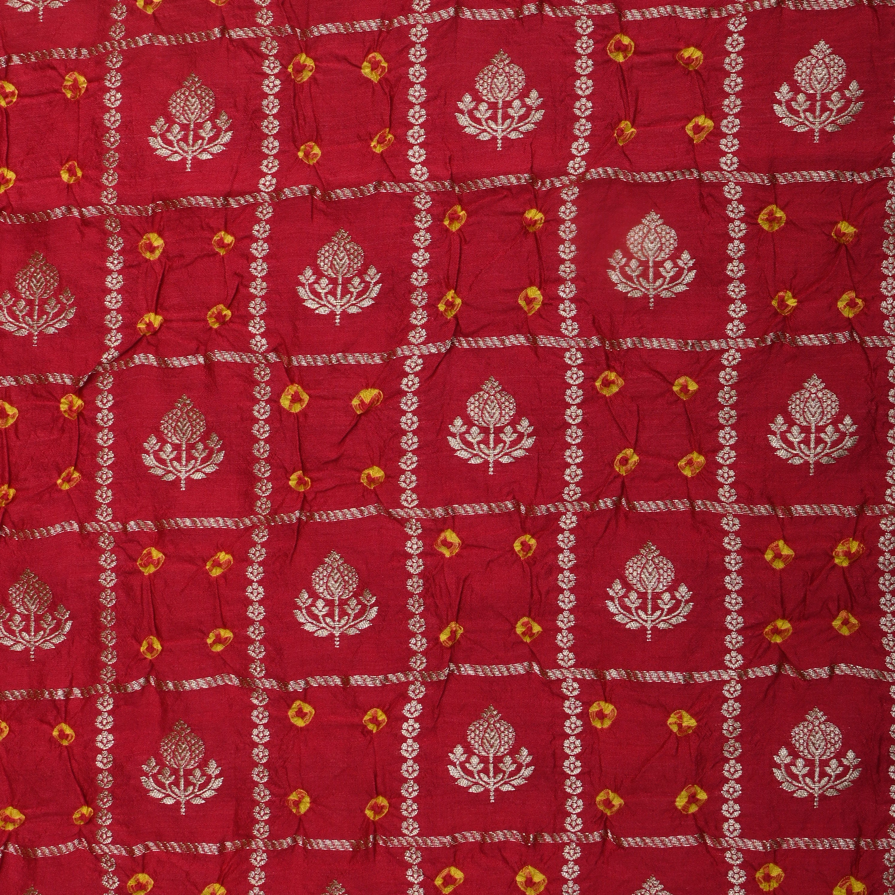 Rose Red Floral Zari Silk Fabric