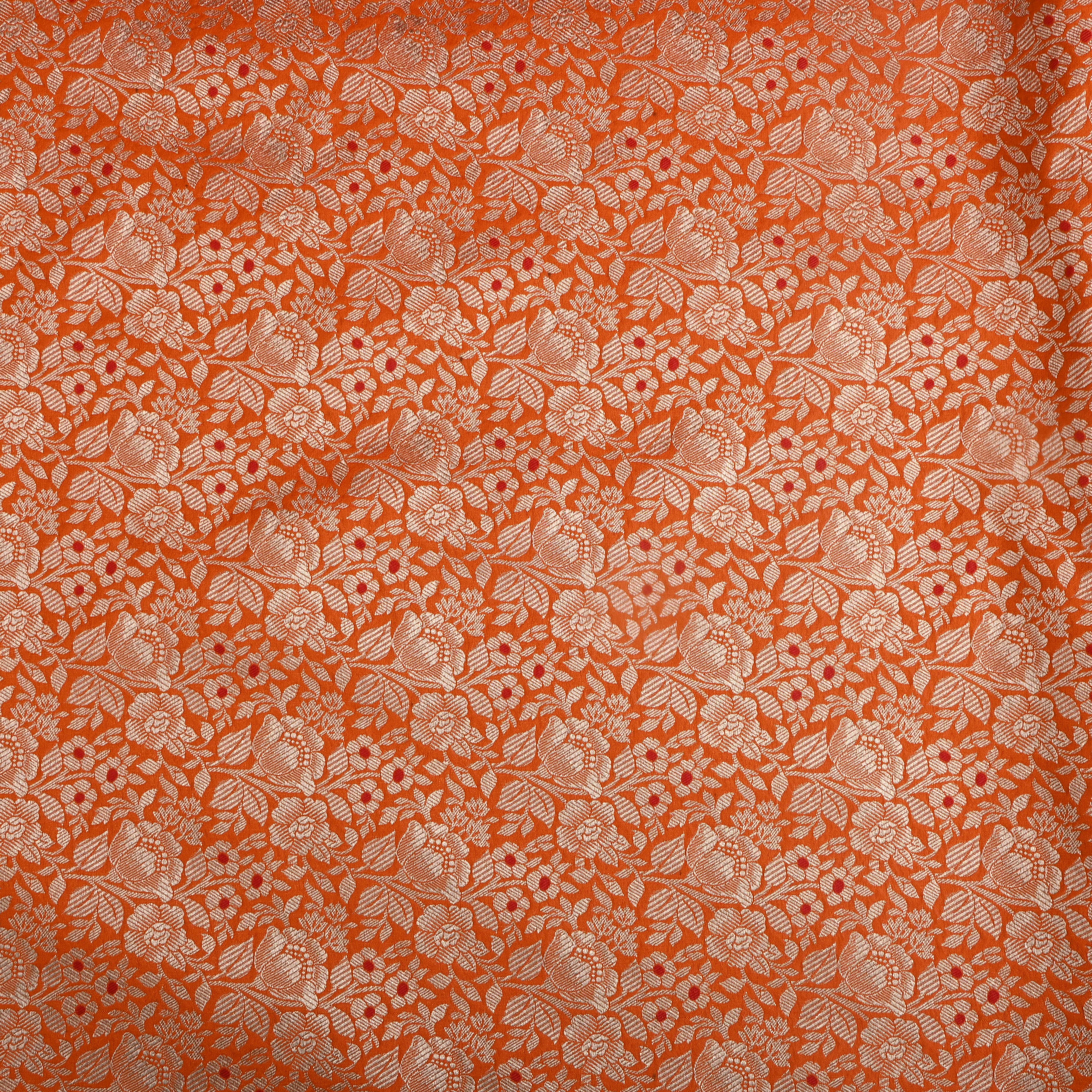 Golden Orange Floral Zari Silk Fabric