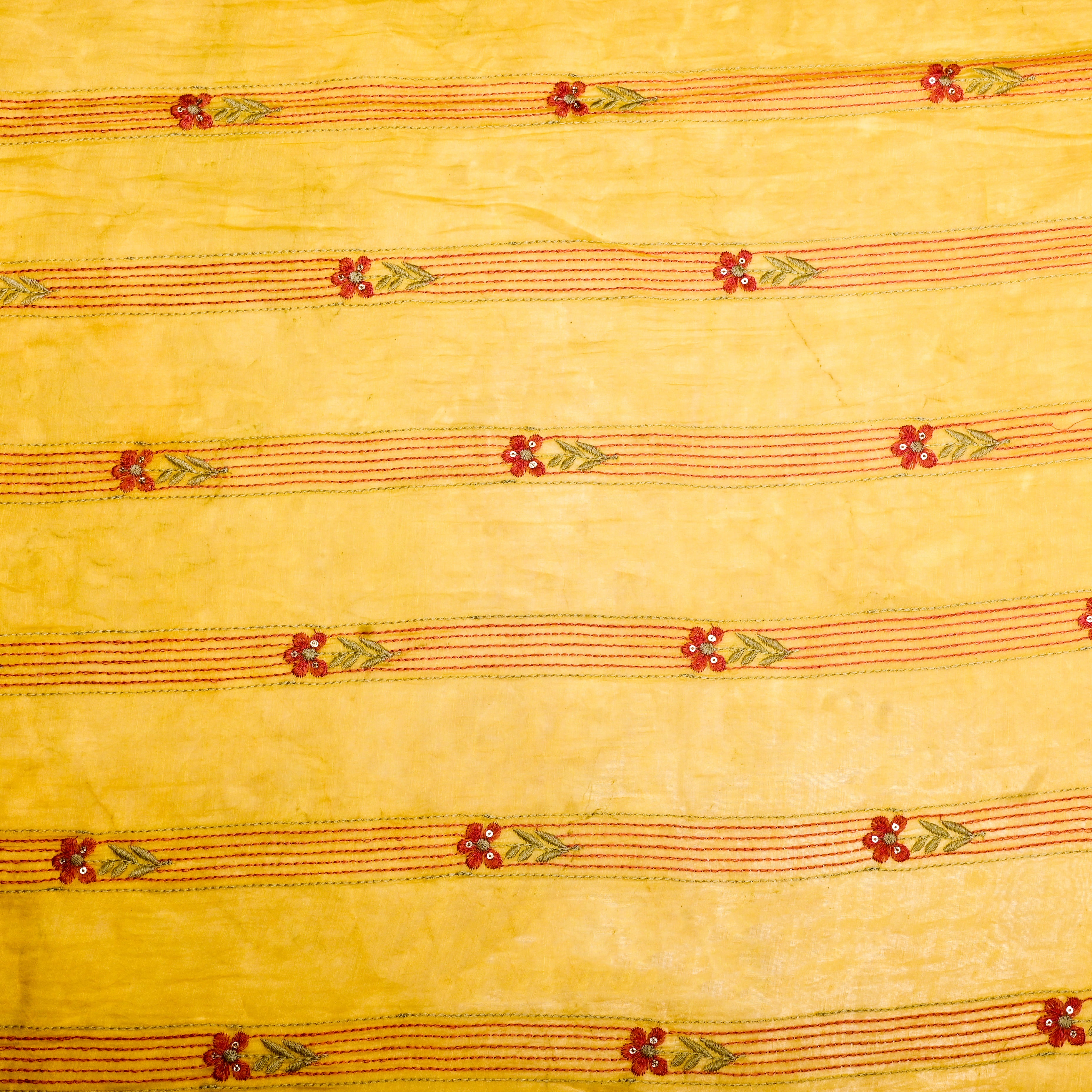 Mustard Yellow Chanderi Fabric With Thread Embroidery