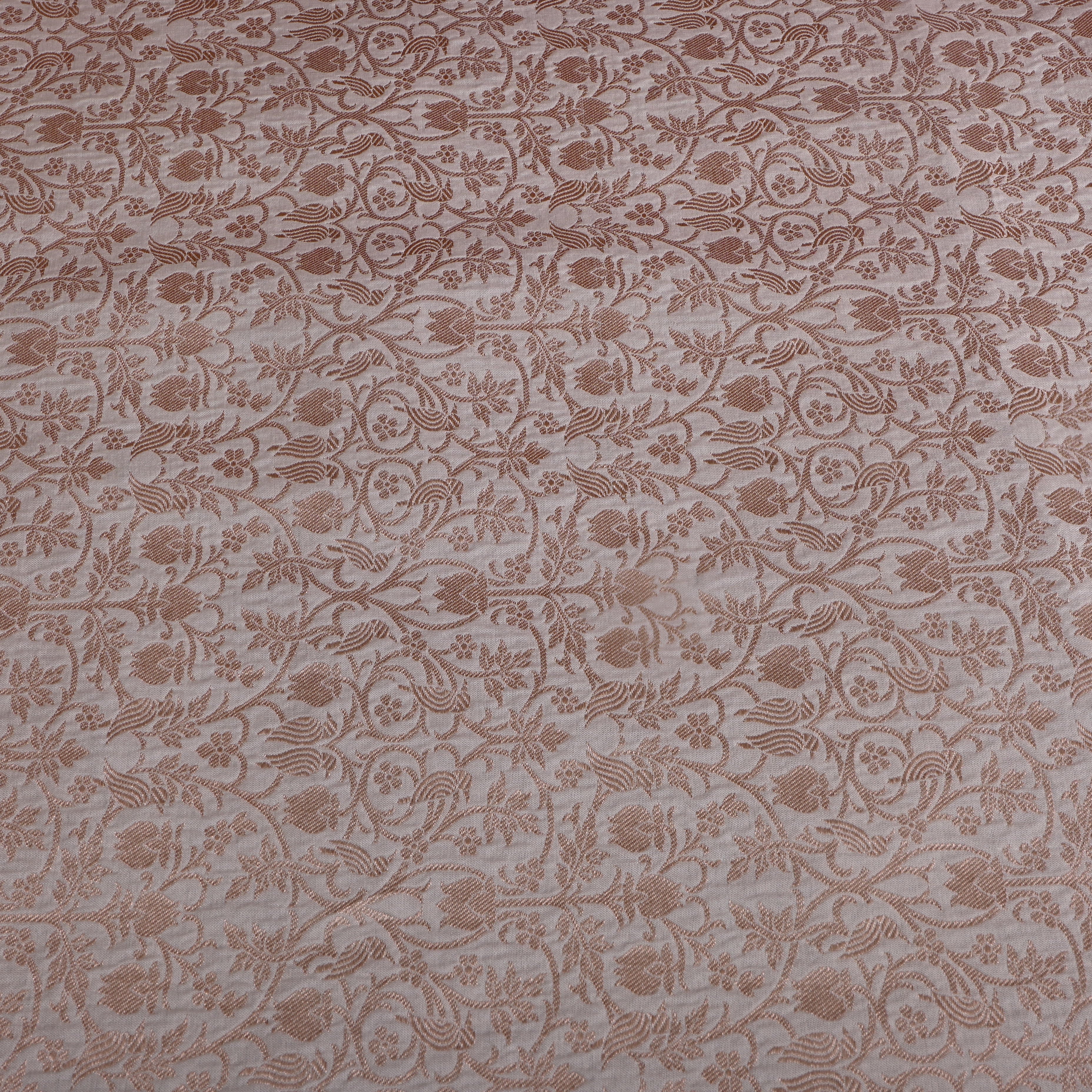 Off-White Floral Golden Zari Silk Fabric