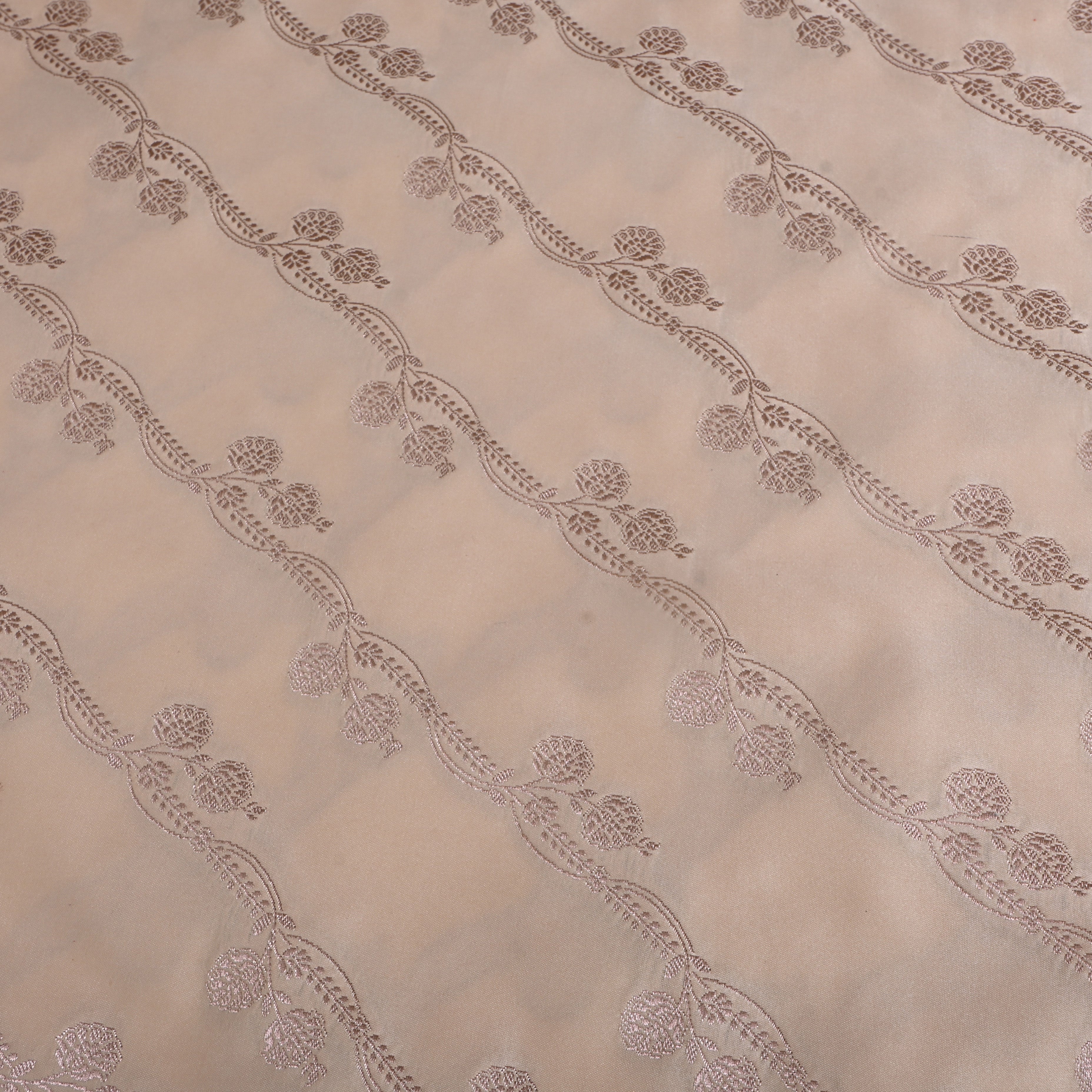 Off-White Floral Bel Zari Satin Fabric