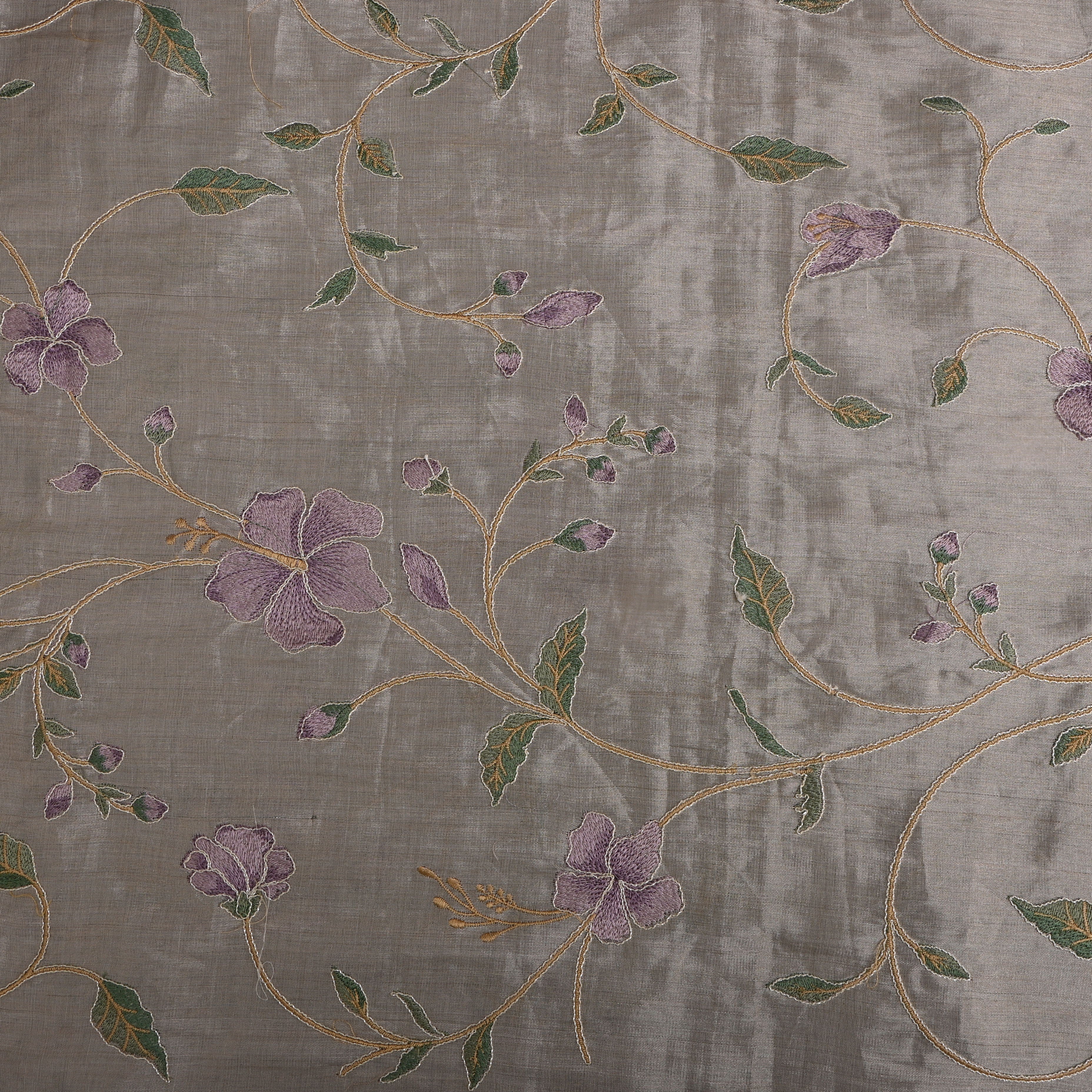 Silver Thread Embroidered Floral Tissue Fabric