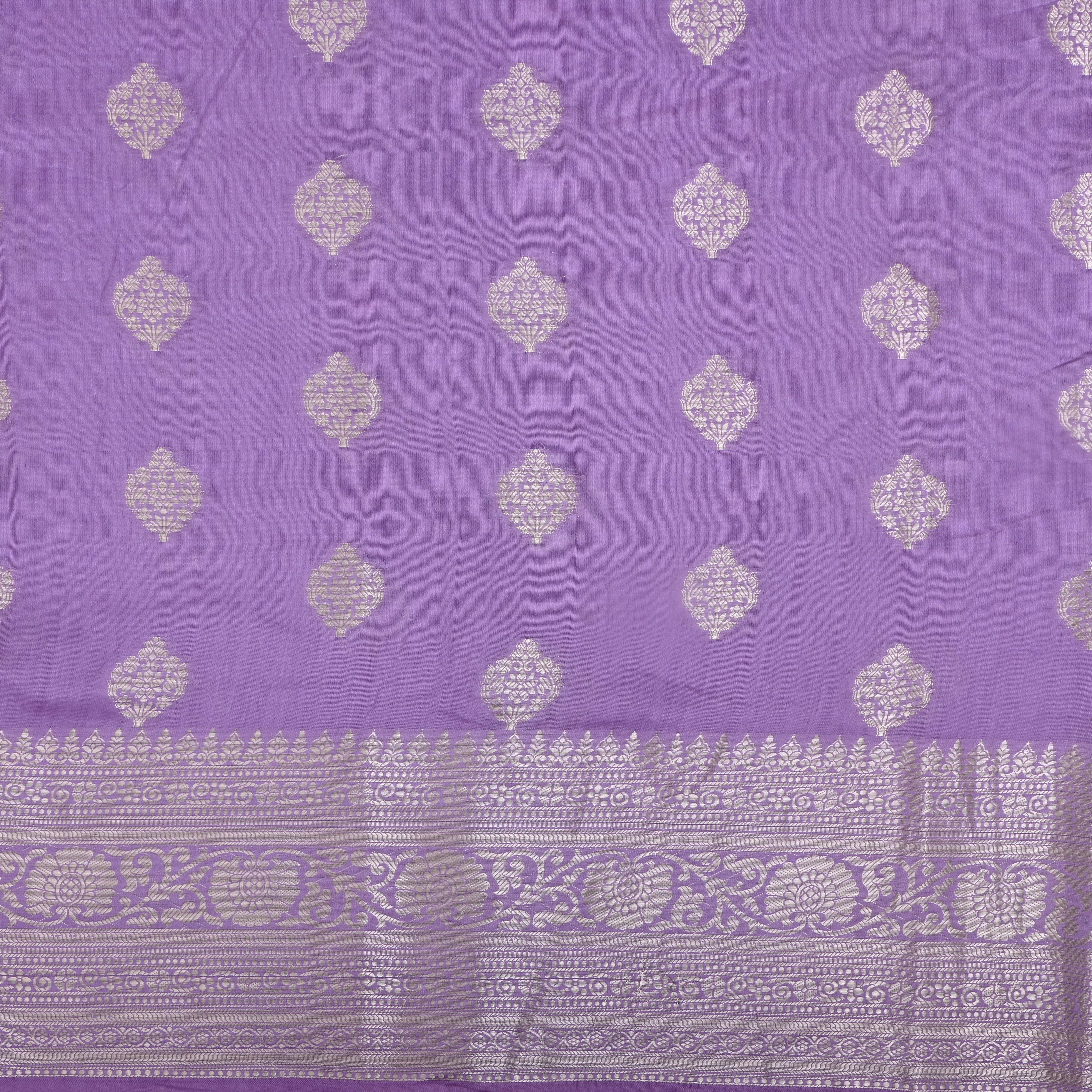Lavender Floral Silver Zari Silk Fabric