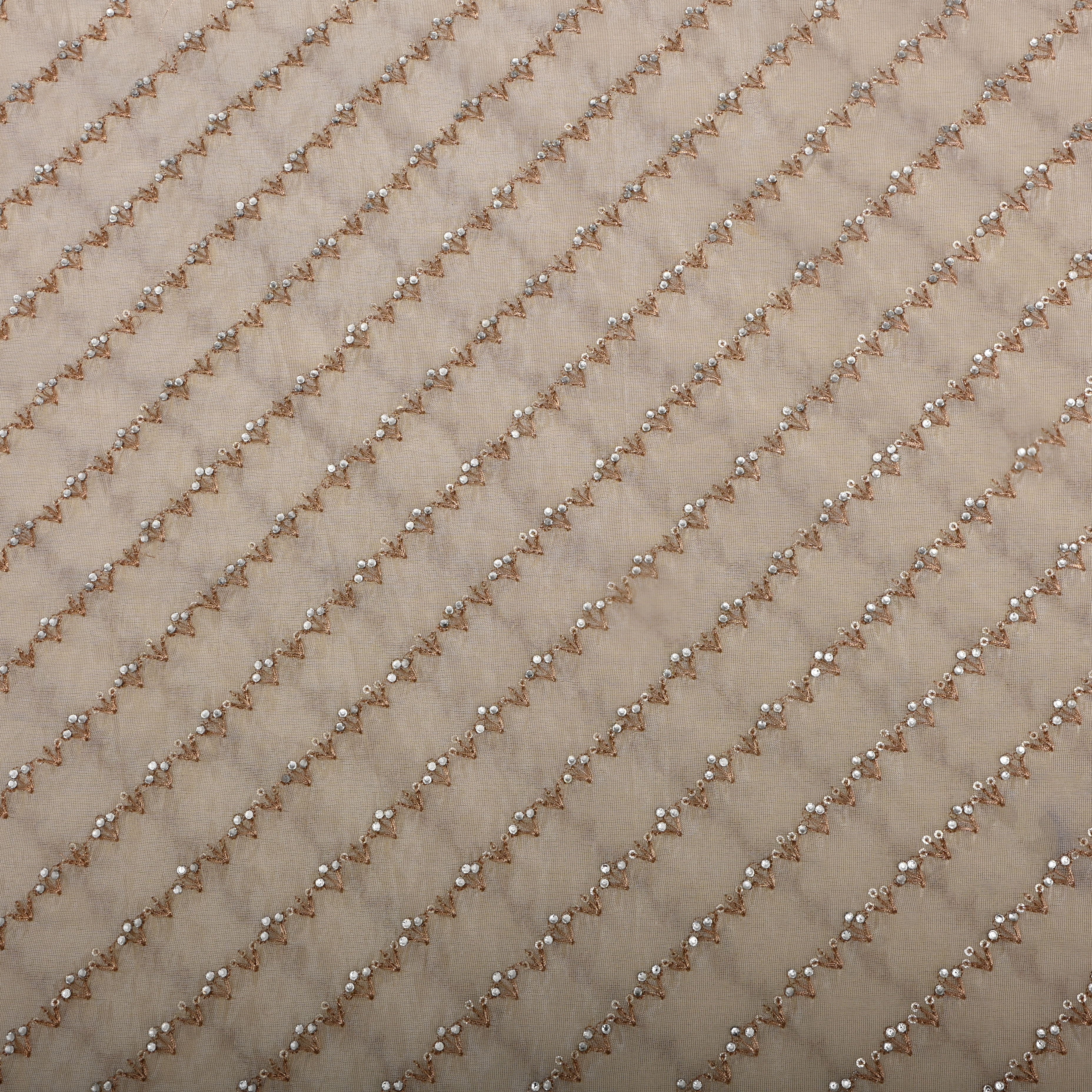 Off-White And Gold Embroidered Tissue Fabric