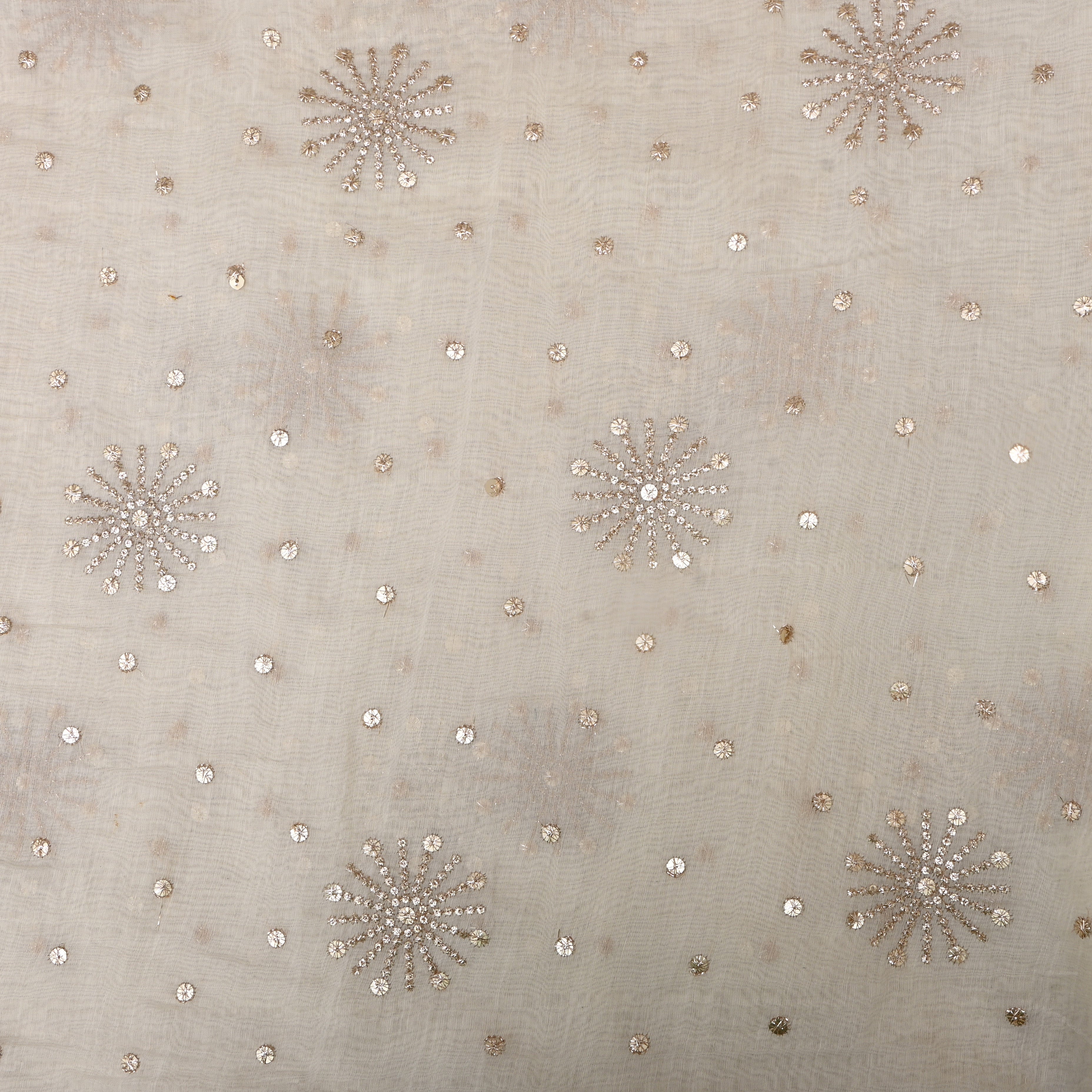 Off-White Floral Embroidered Chanderi Fabric