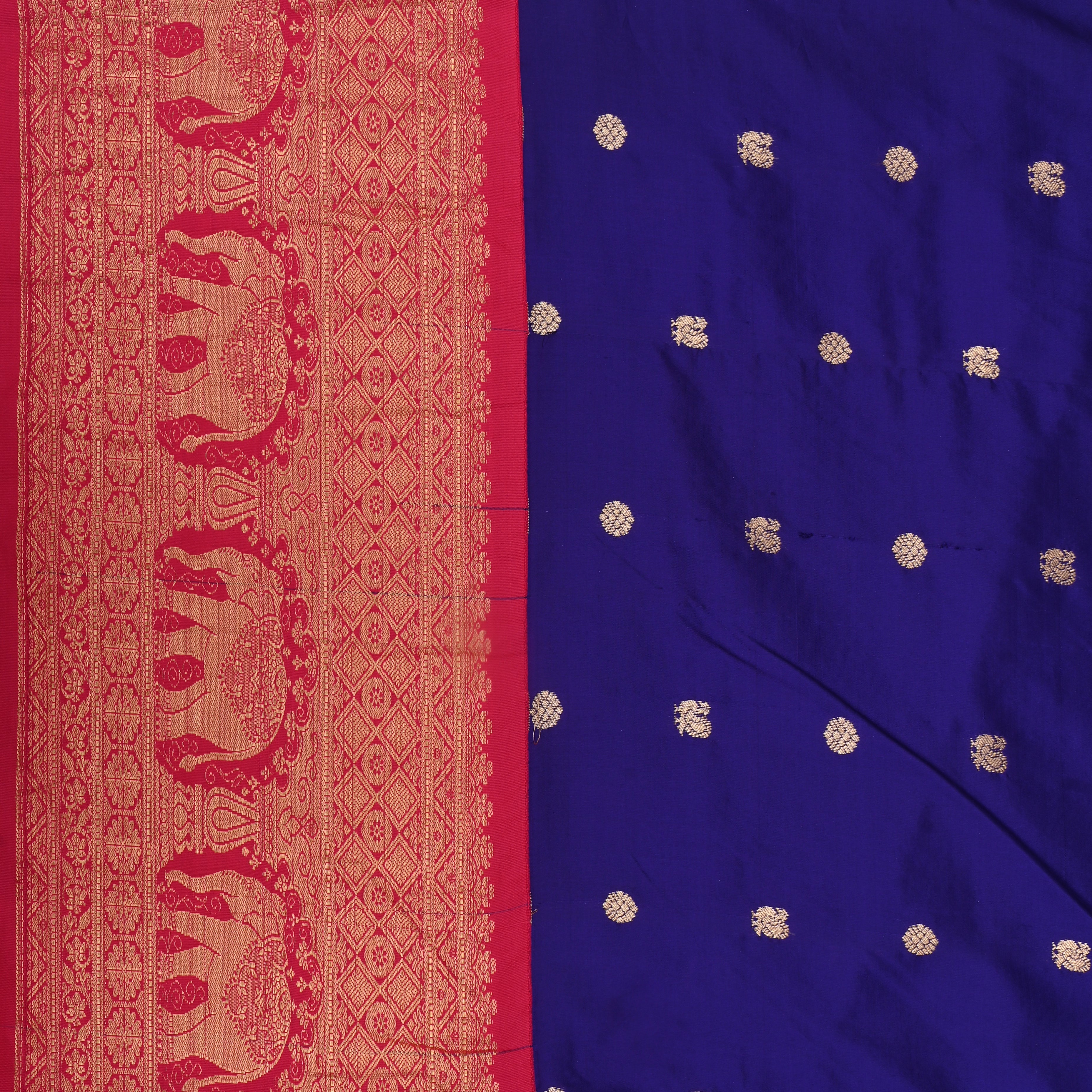 Dark Indigo Jamawar Silk Fabric With Motifs