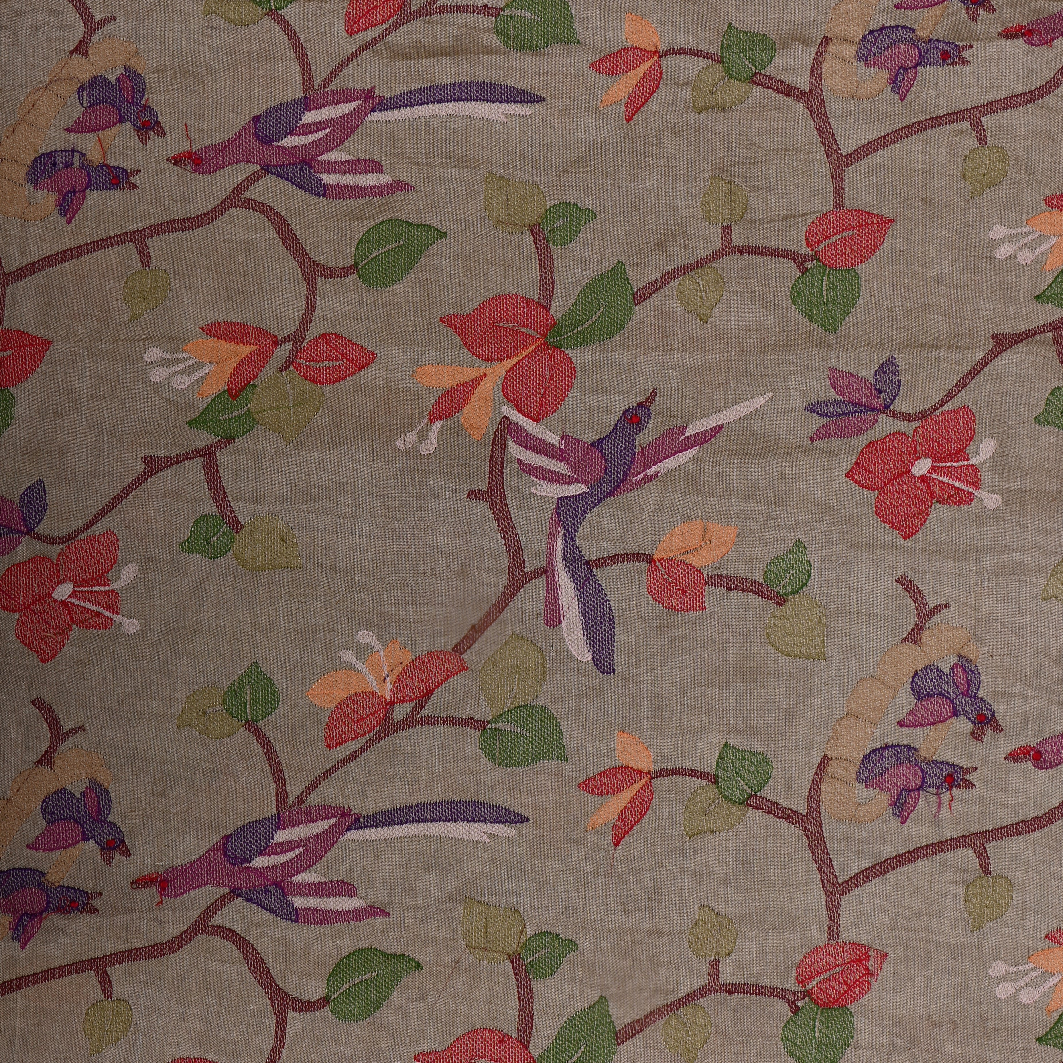 Stone Gray Tissue Fabric With Embroidery