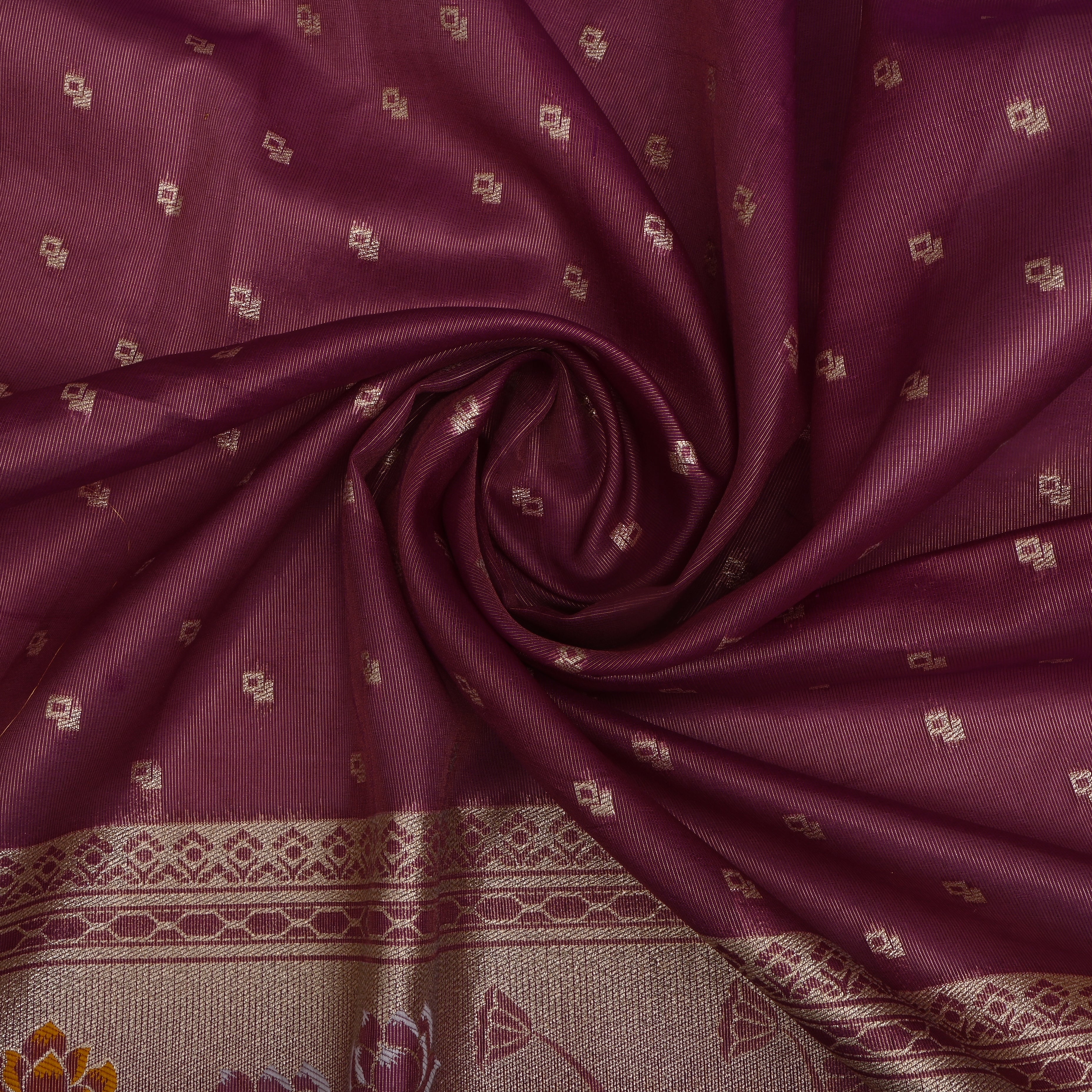 Wine Pink Jamawar Tissue Fabric With Woven Butti'S