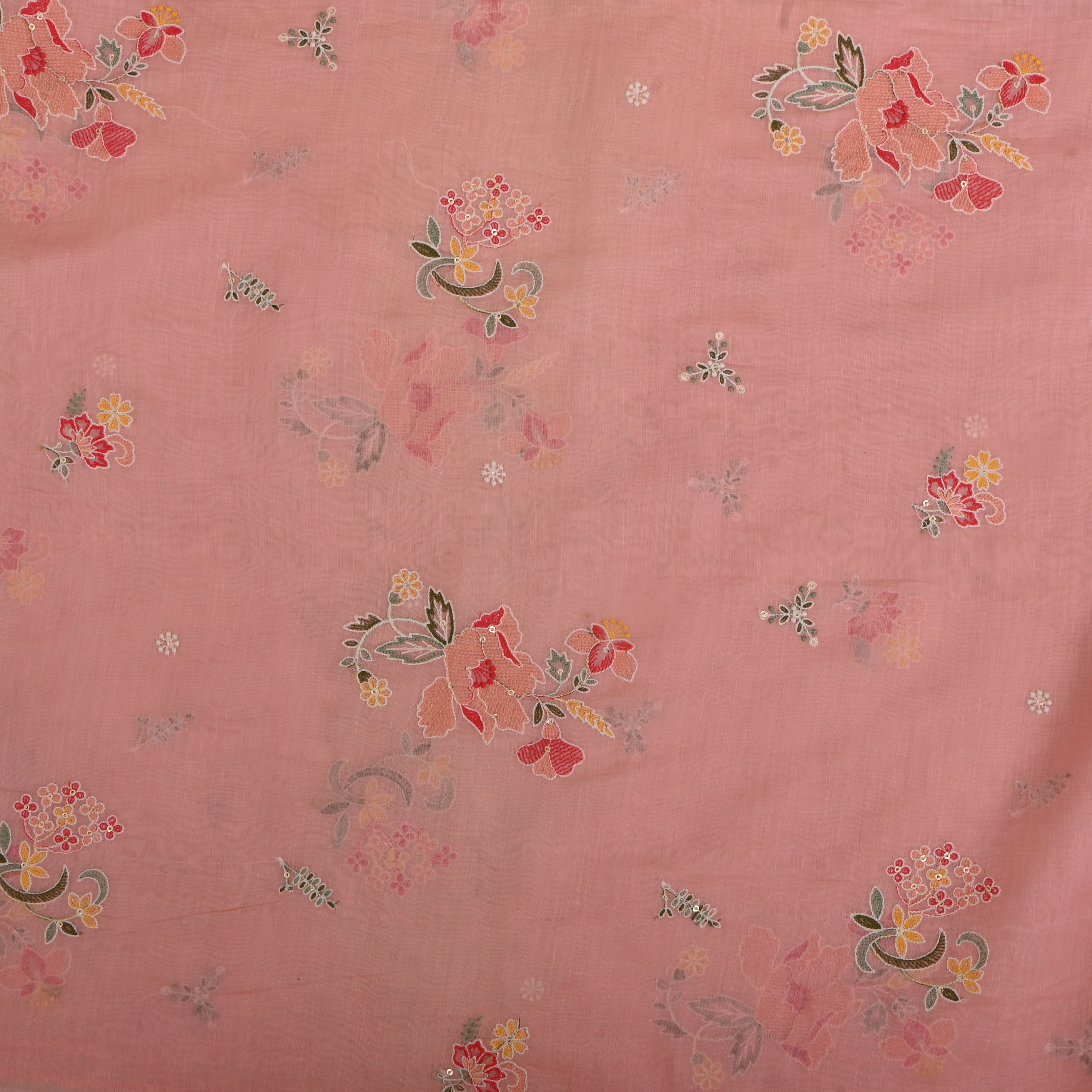 Lemonade Pink Chanderi Fabric With Embroidery