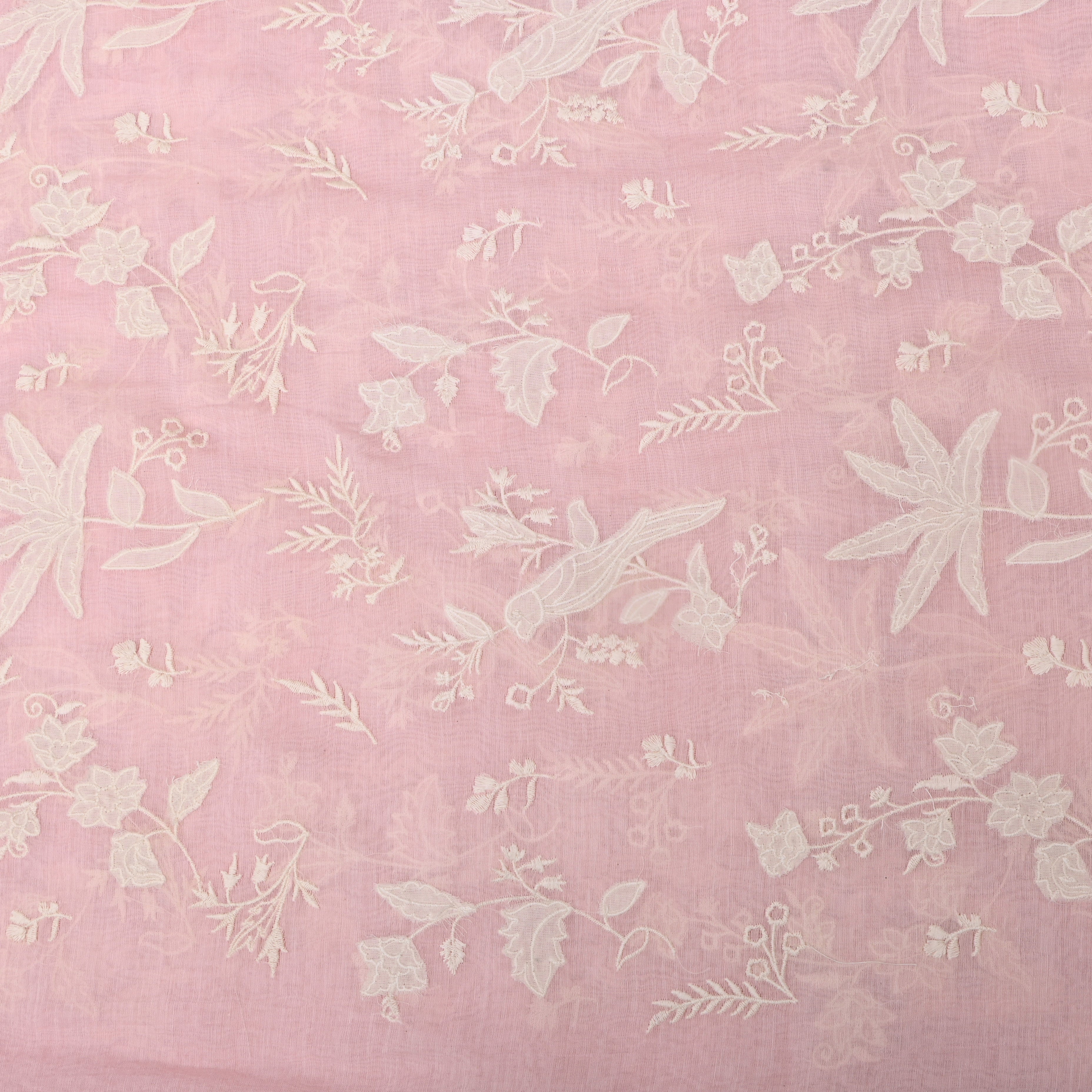 Pastel Pink Floral Embroidered Chanderi Fabric