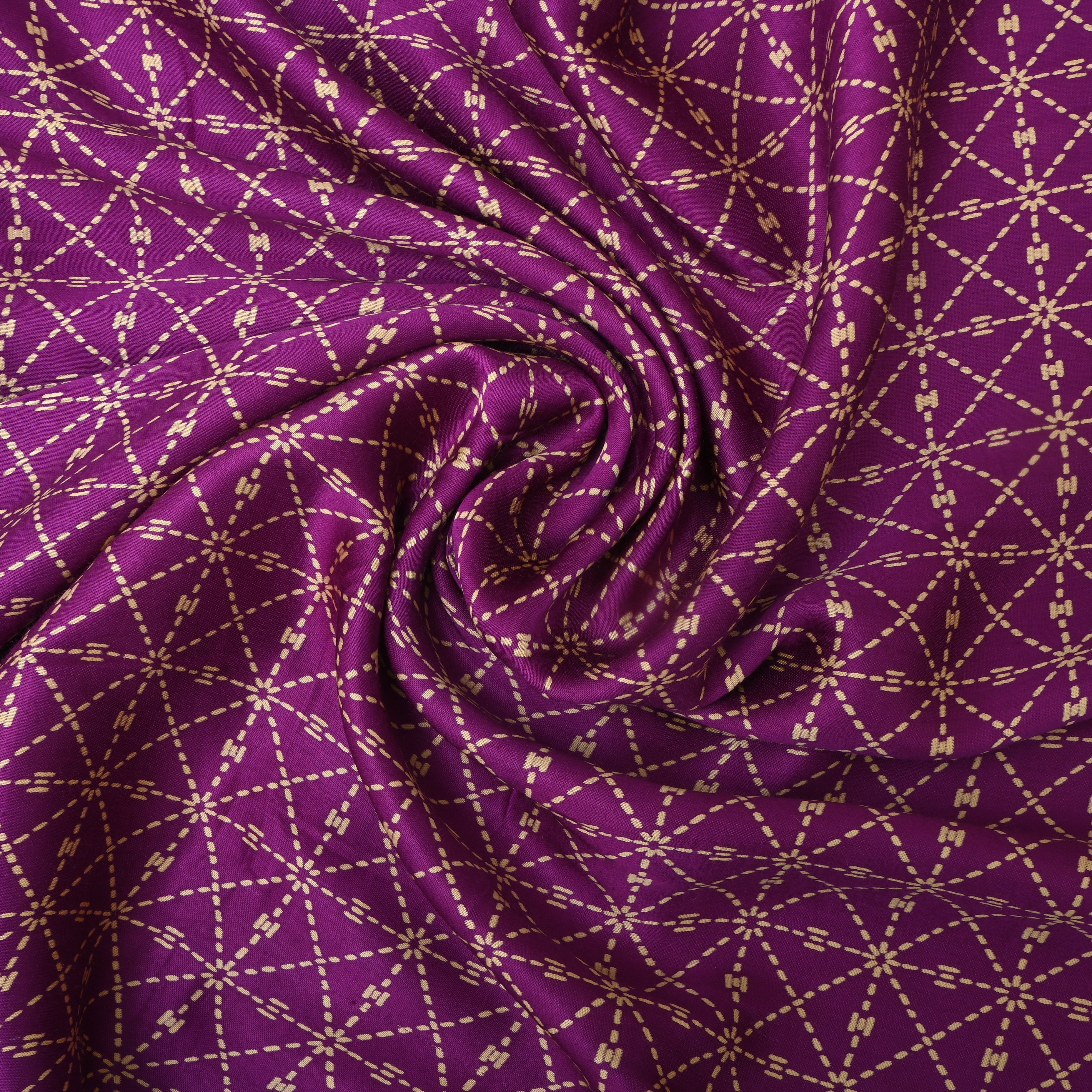 Magenta Purple Geometric Printed Satin Fabric