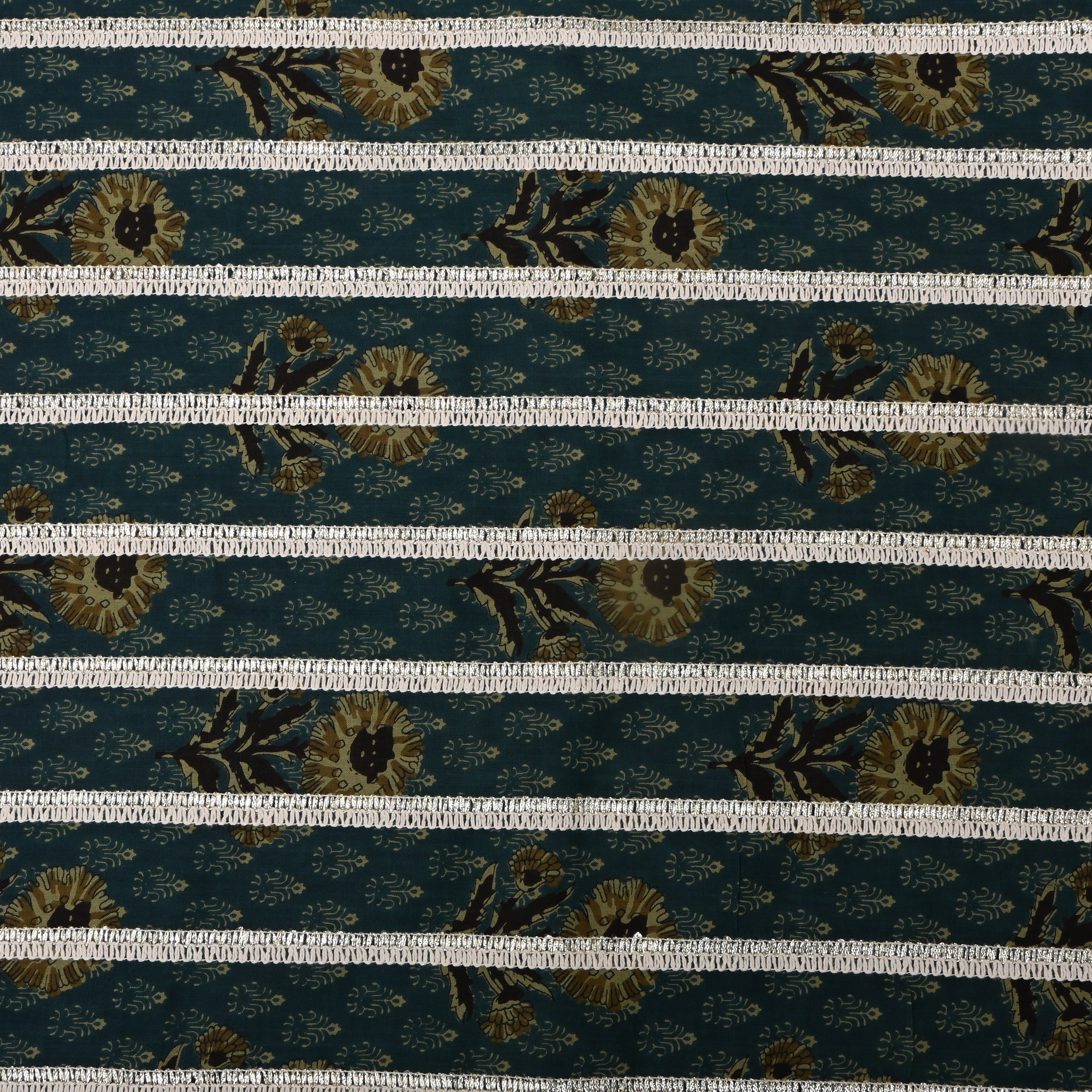 Dark Pine Green Floral Printed Cotton Fabric