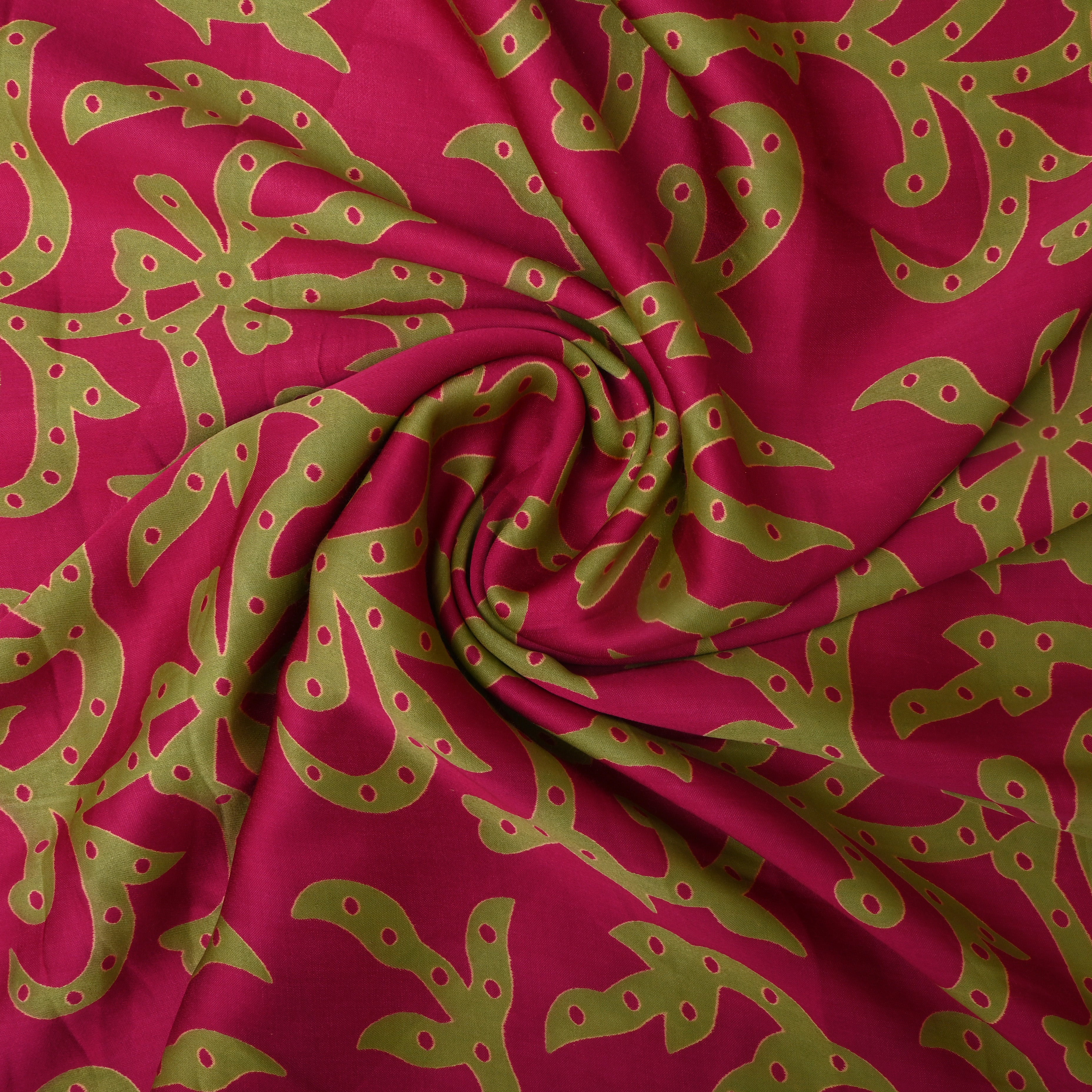Punch Pink Floral Printed Satin Fabric