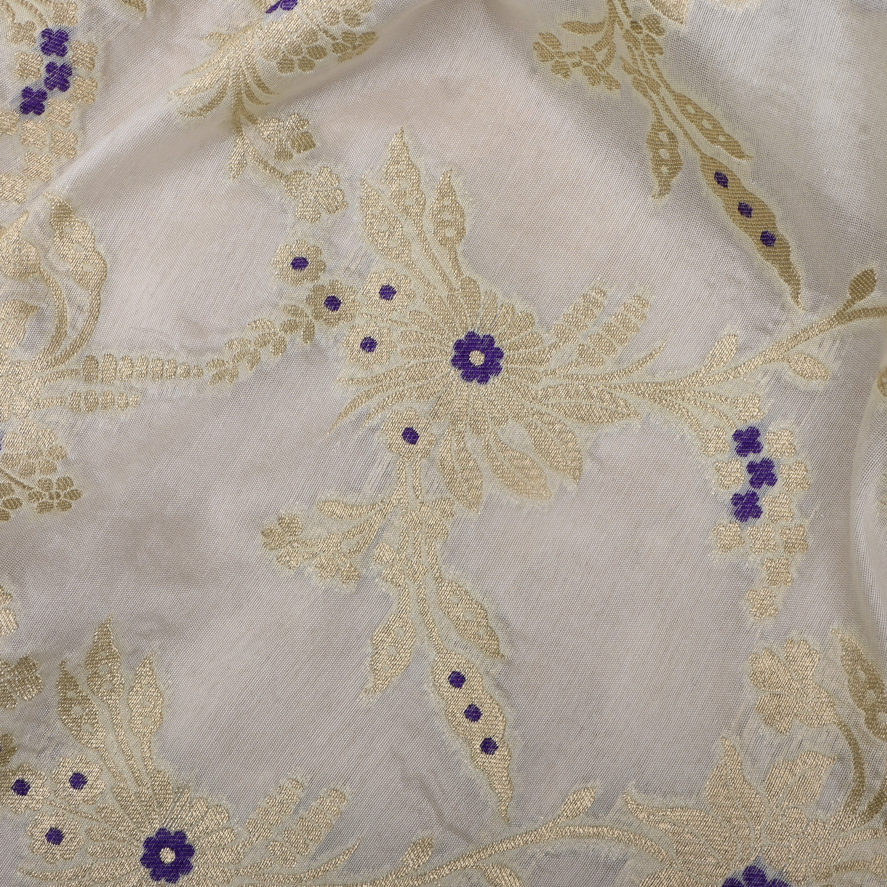 Very Pale Yellow Banarasi Fabric With Golden Jaal