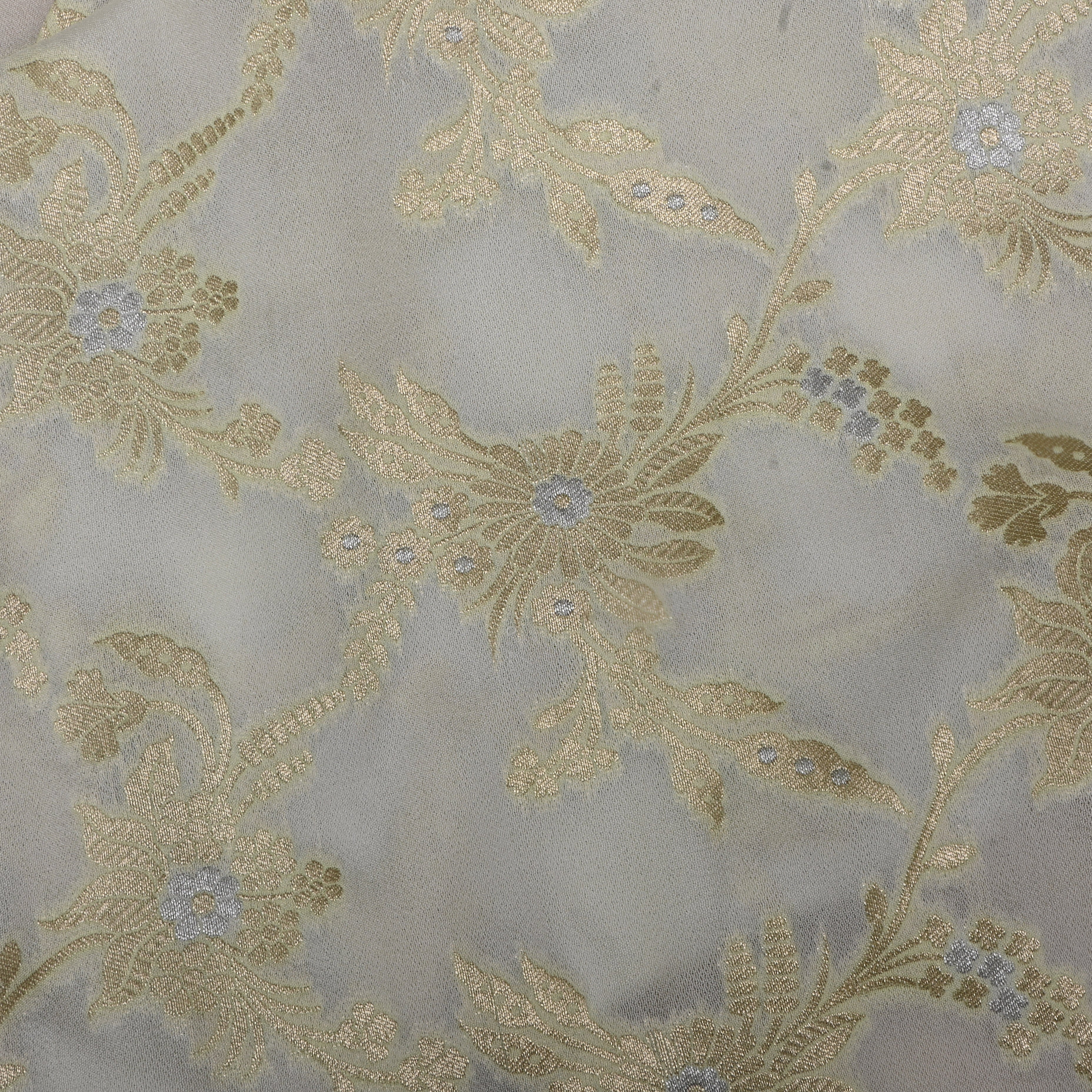 Banana Ice-Cream Banarasi Fabric With Floral Jaal