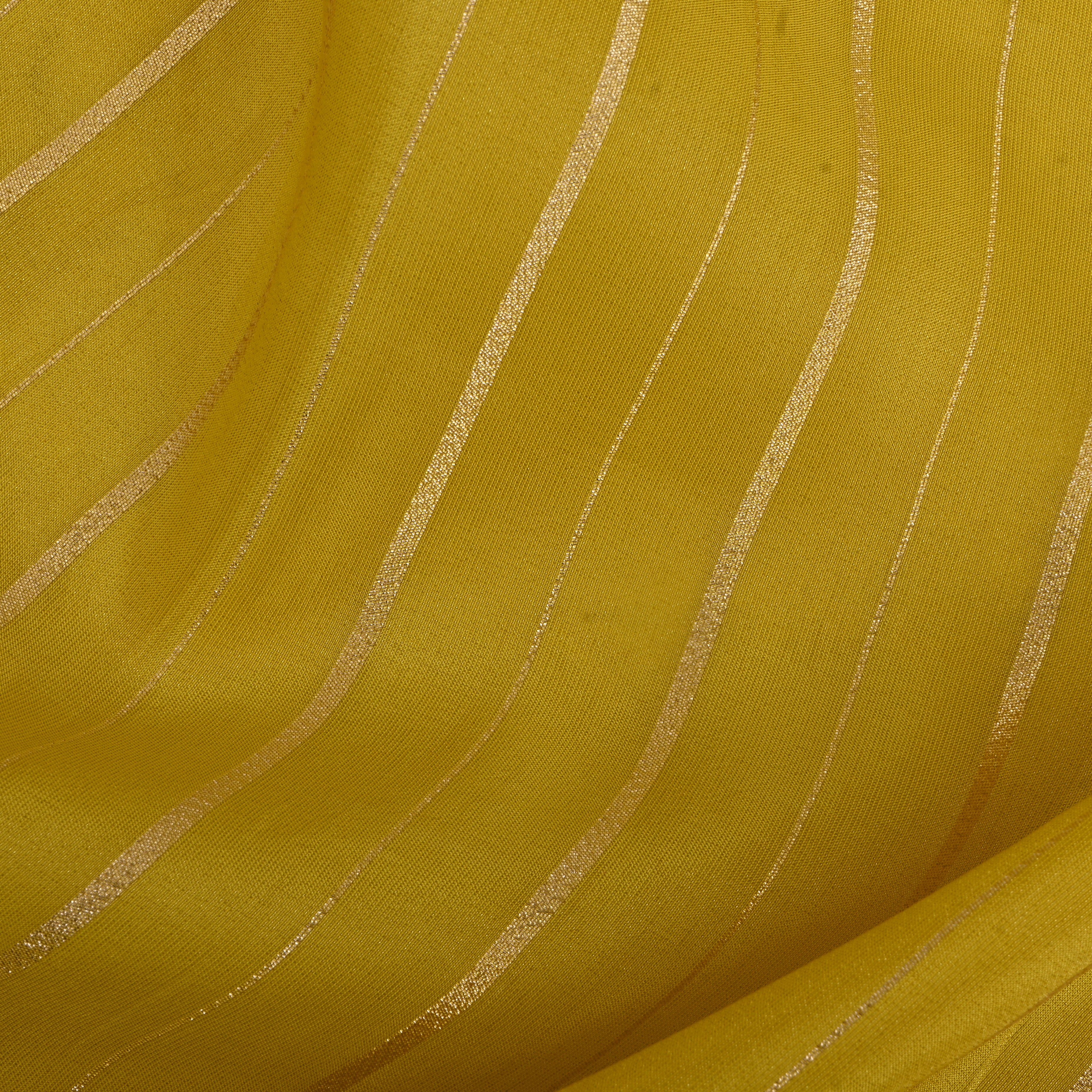 Golden Yellow Silk Fabric With Stripes