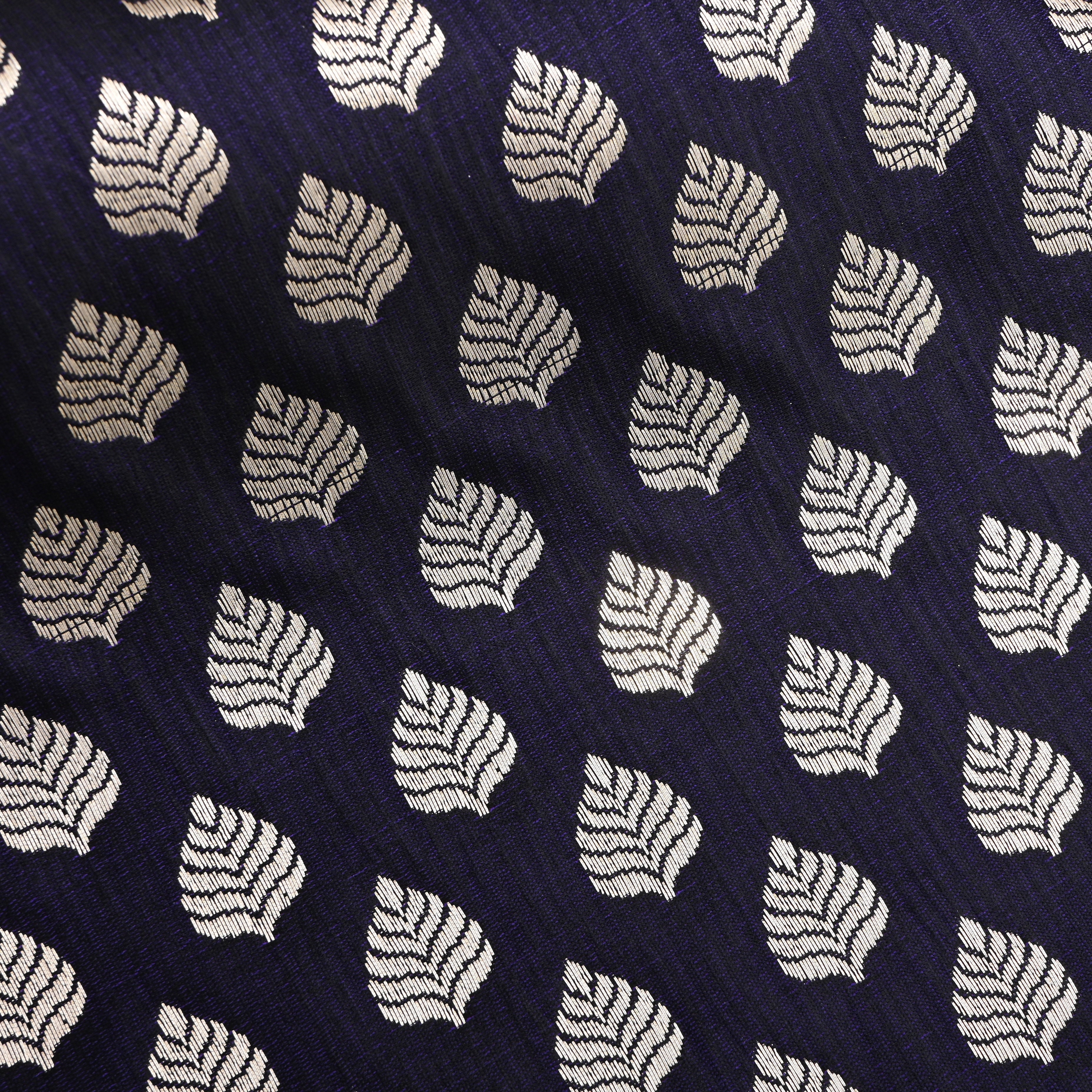 Darkest Blue Jamawar Satin Fabric With Butti'S