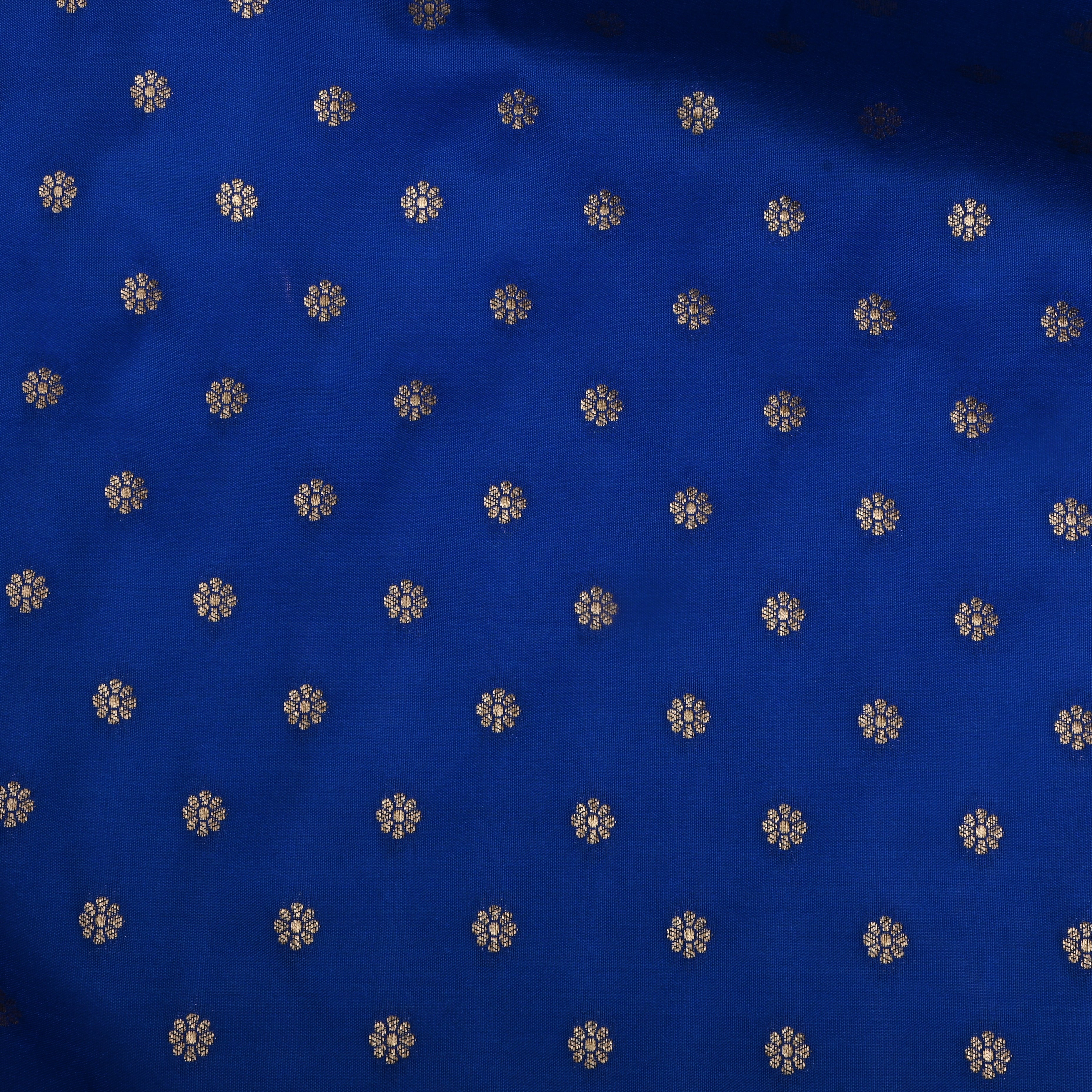 Cobalt Blue Jamawar Silk Fabric With Floral Butti'S