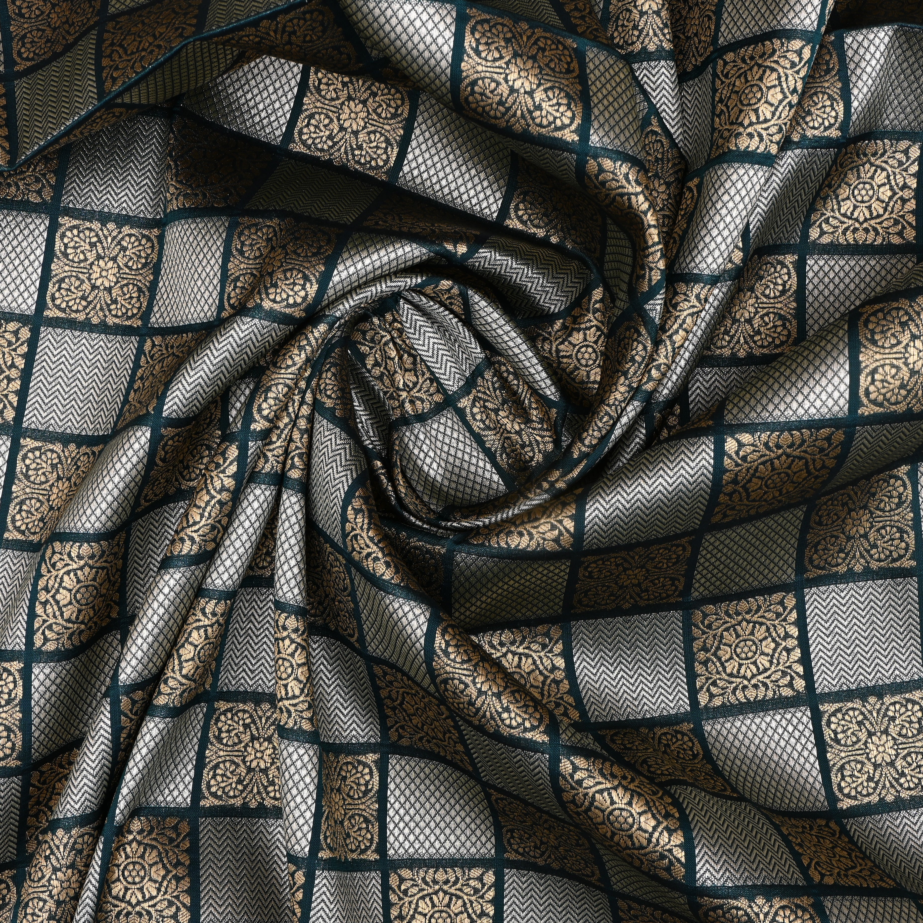 St Patrick'S Blue Banarasi Fabric With Checked Pattern