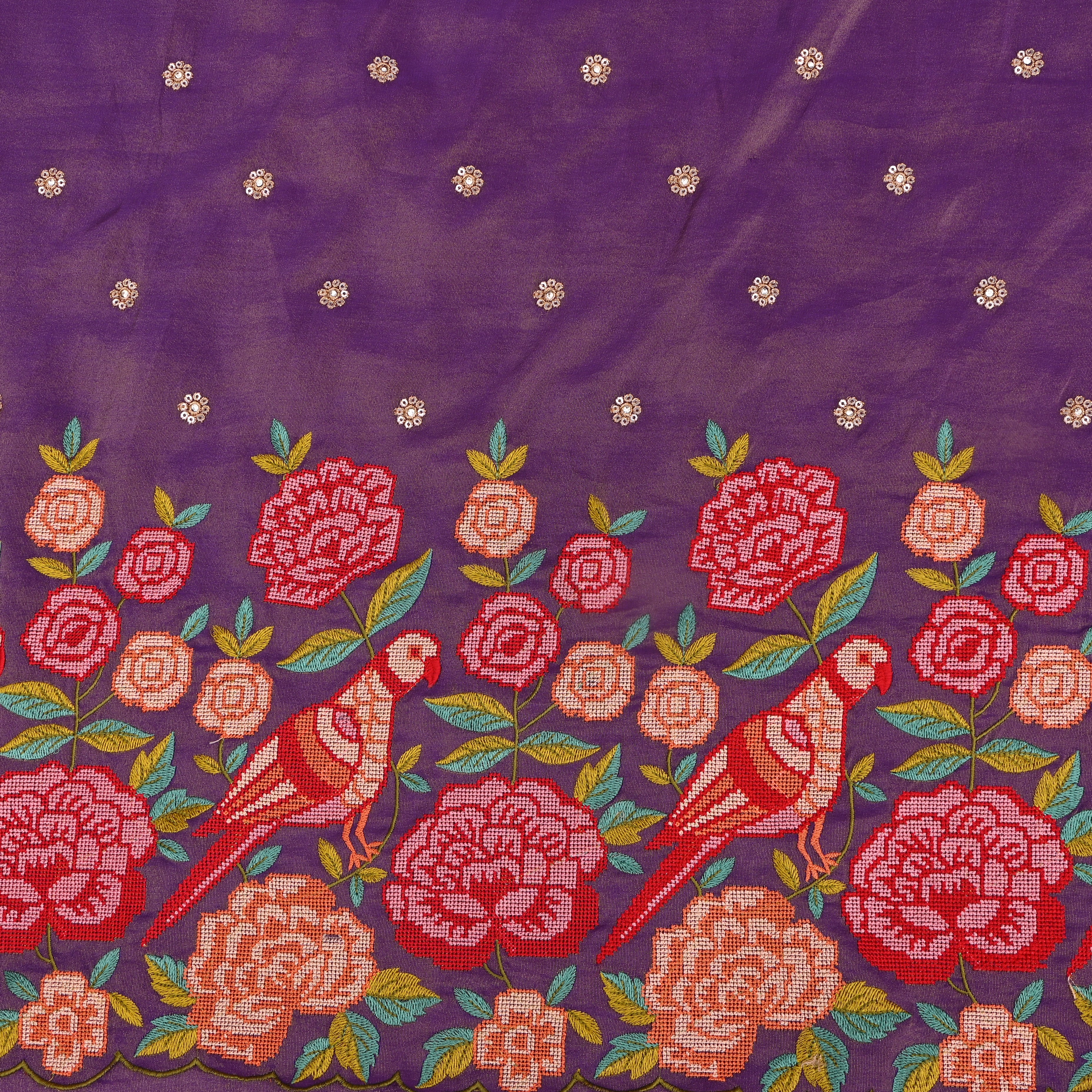 Purple Tissue Fabric With Petit Point Embroidery